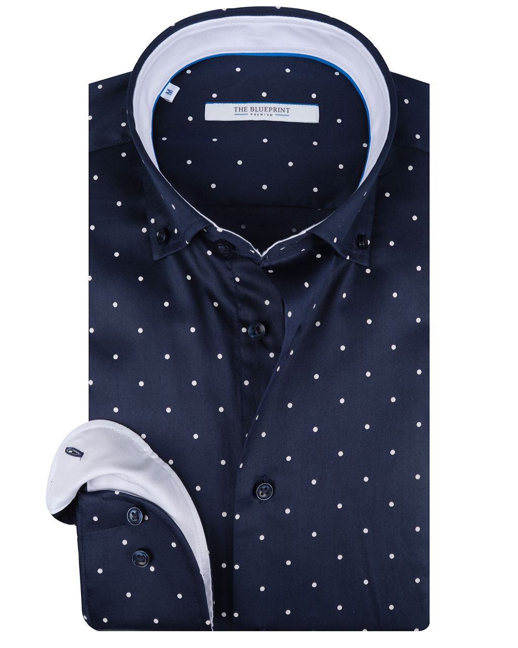 The BLUEPRINT Premium Trendy Overhemd LM Donkerblauw stip 078402-001-L