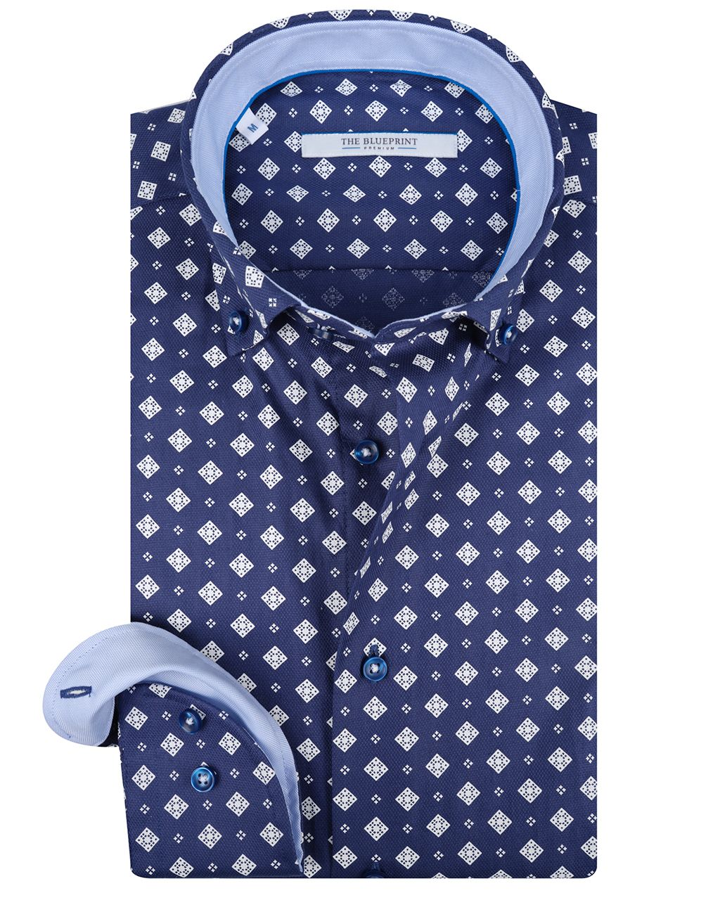 The BLUEPRINT Premium Trendy Overhemd LM Donkerblauw dessin 078404-001-L
