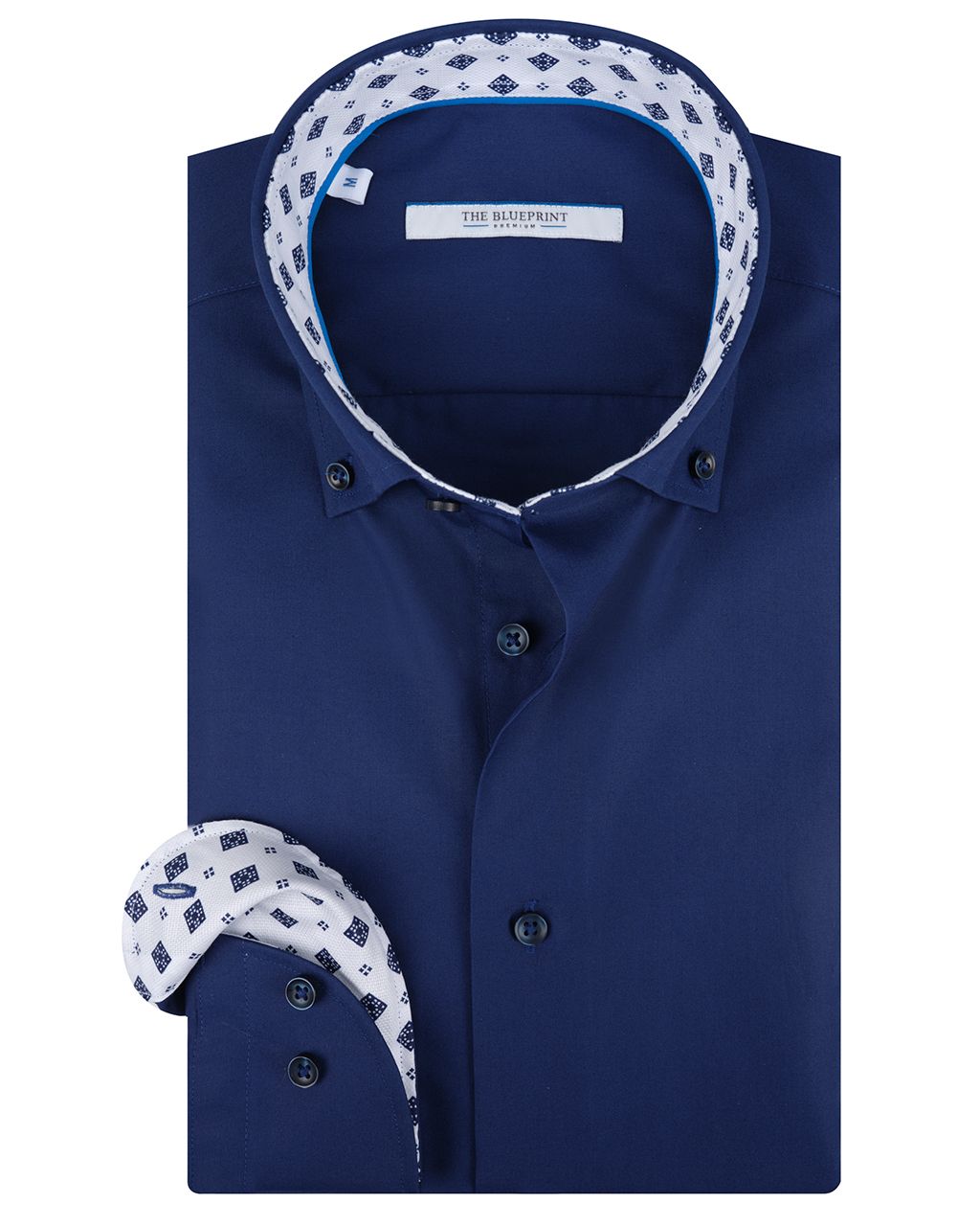 The BLUEPRINT Premium Trendy Overhemd LM Donkerblauw uni 078479-001-L