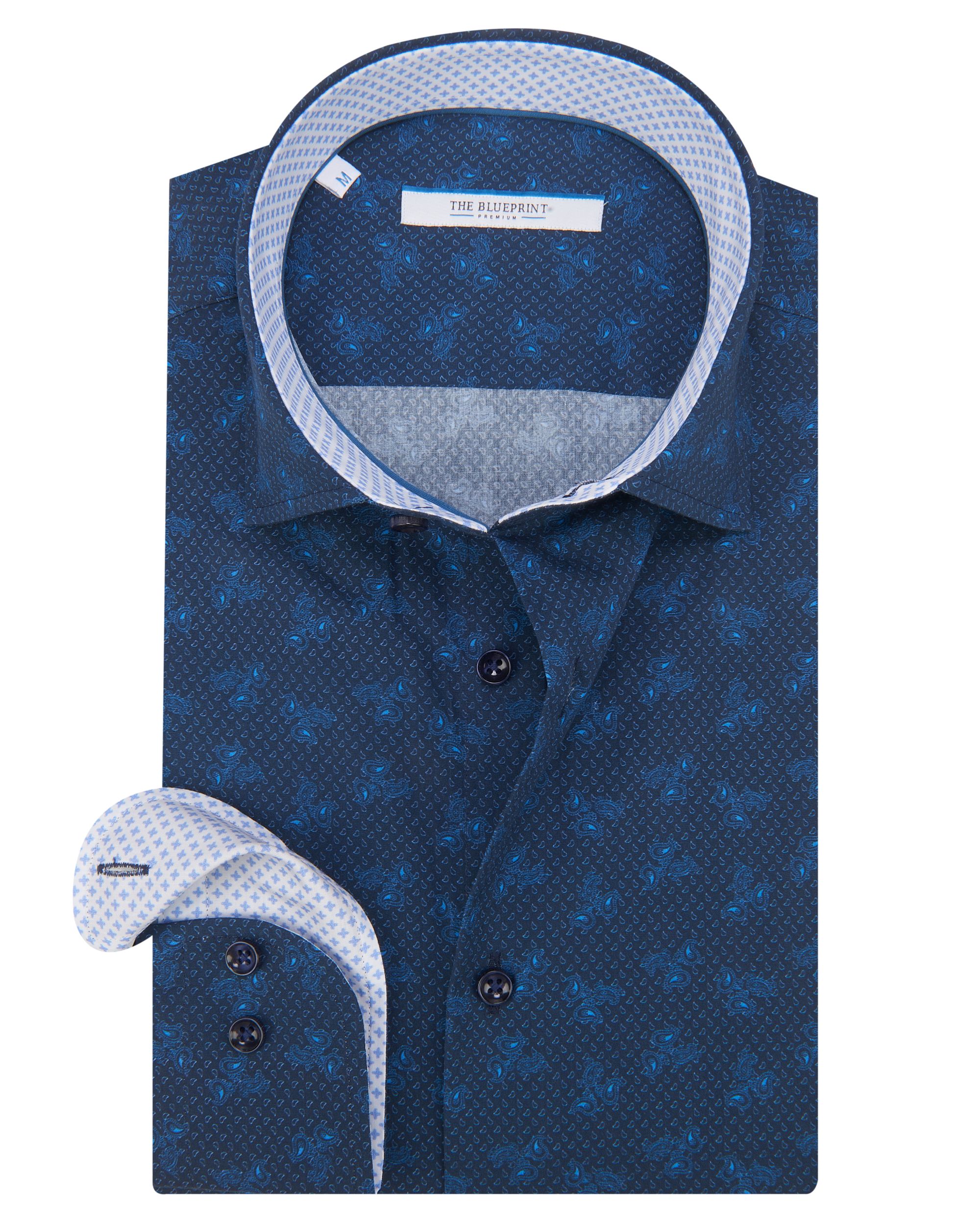 The BLUEPRINT Premium Trendy overhemd LM Donkerblauw dessin 078636-001-L