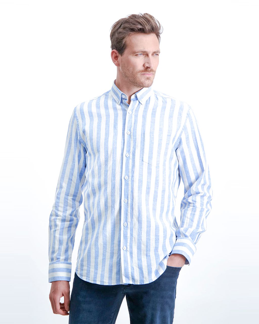 State of Art Casual Overhemd LM Licht blauw 079444-001-4XL