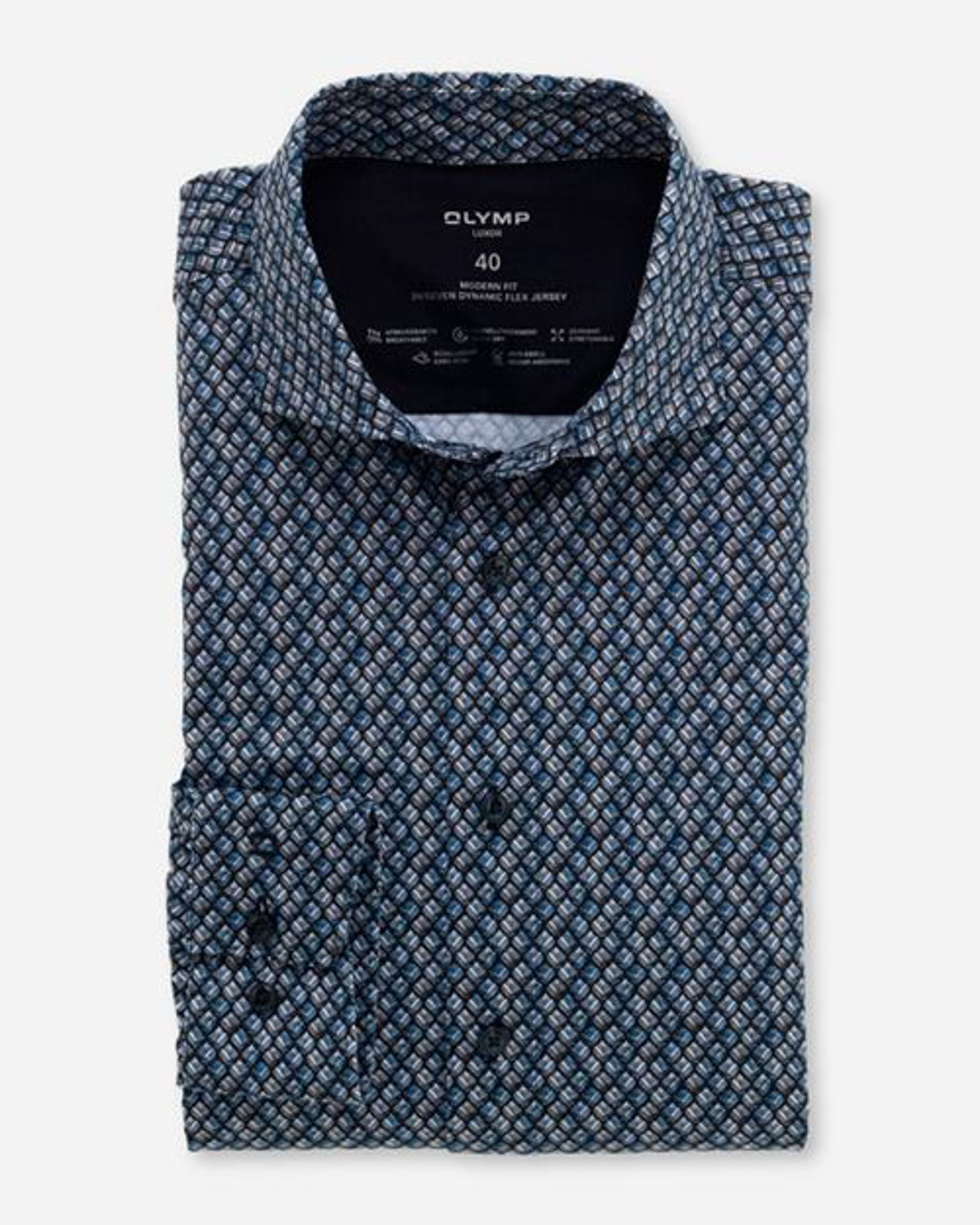 OLYMP 24/7 Modern Fit Overhemd LM Donker blauw 080223-001-37