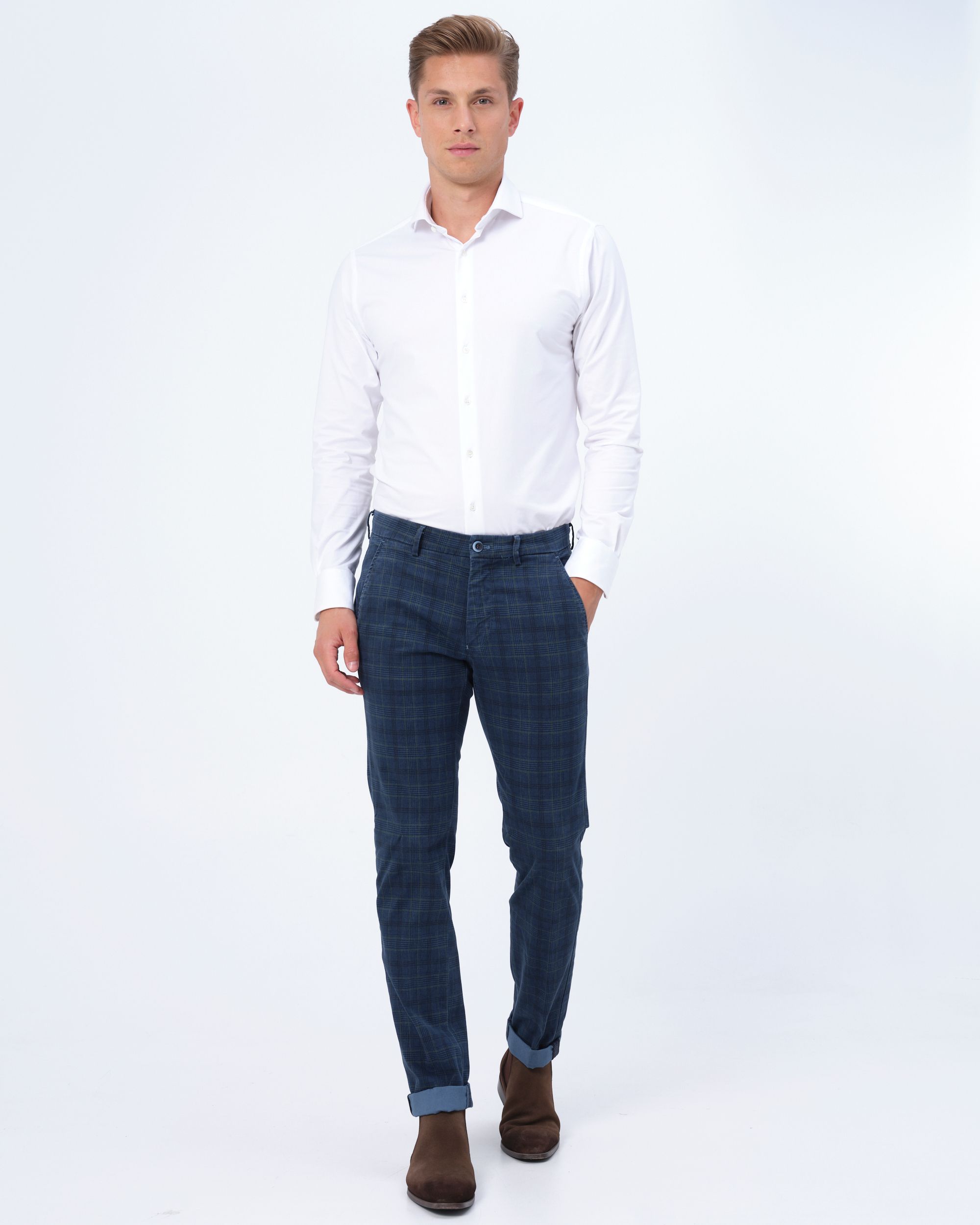 Mason's Torino Style Chino Blauw ruit 080769-001-46