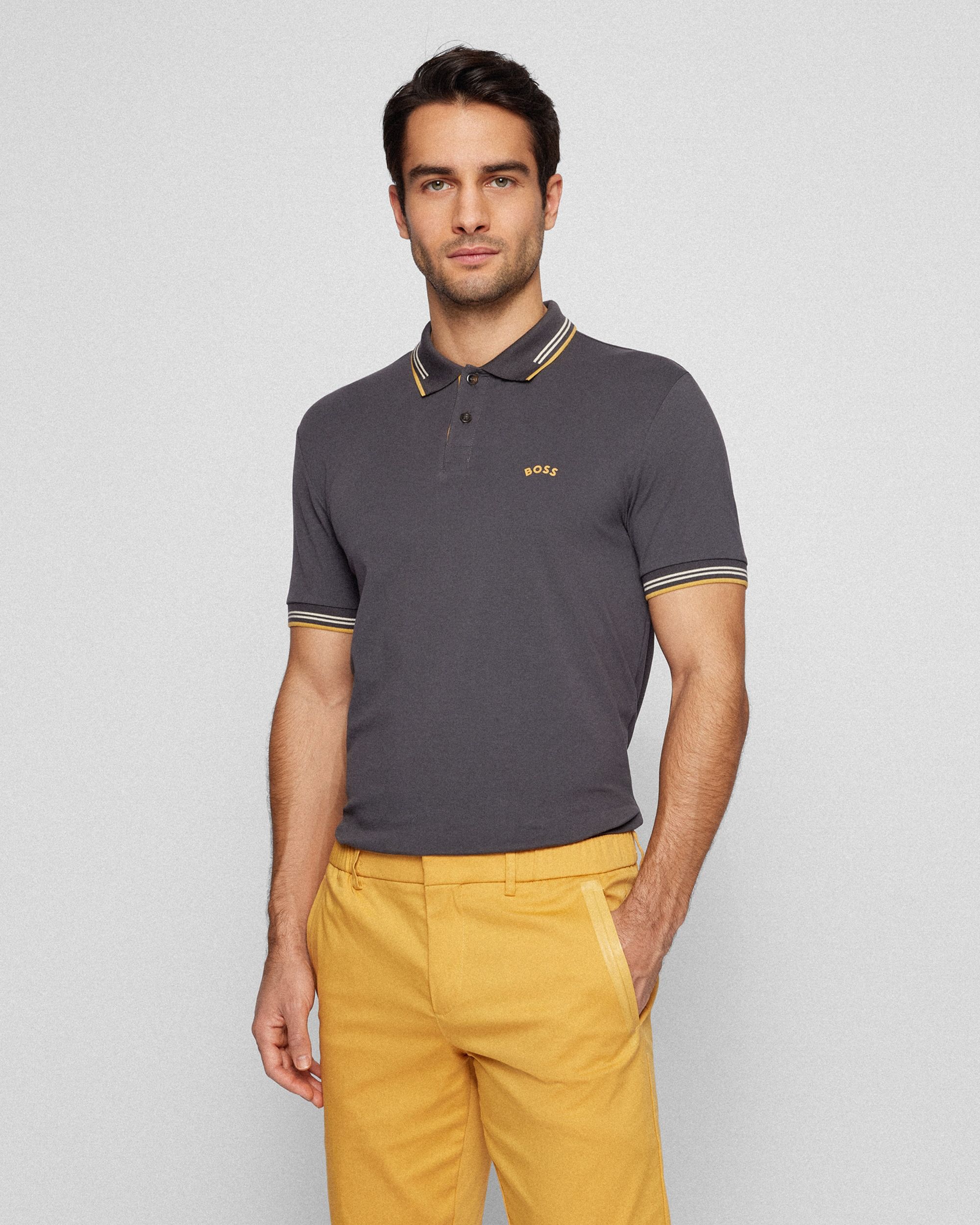 Boss Leisure Paul Curved Polo KM Donker grijs 080873-001-L