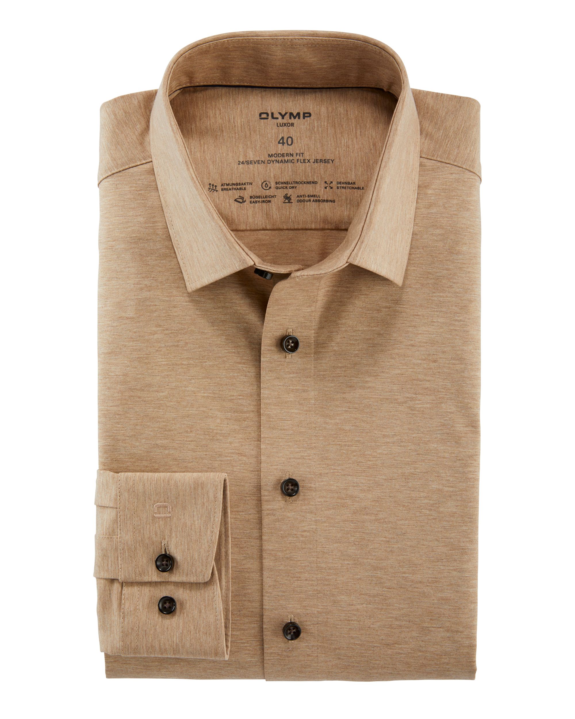 OLYMP 24/7 Modern Fit Overhemd LM Beige 081393-001-37