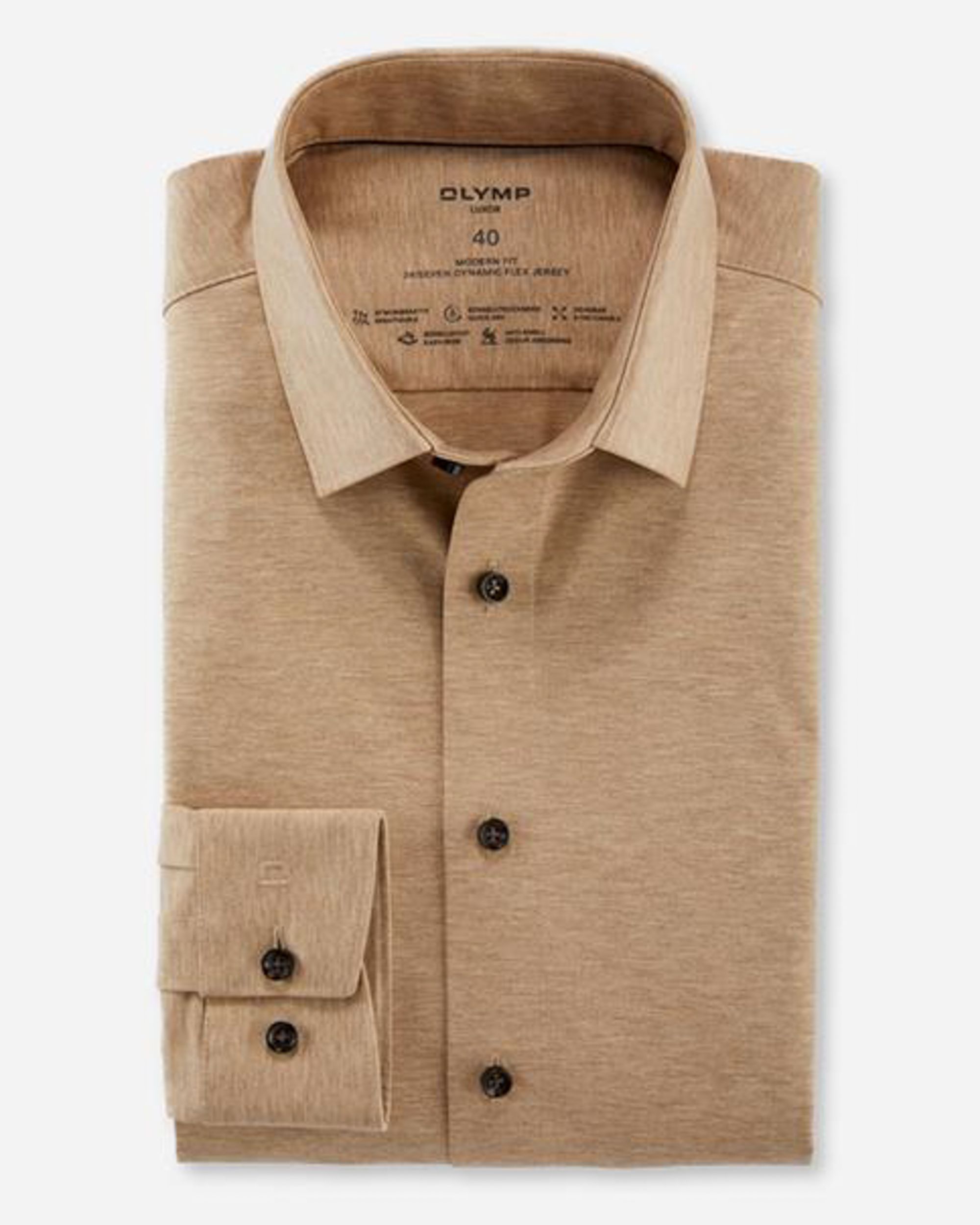 OLYMP 24/7 Modern Fit Overhemd LM Beige 081393-001-37