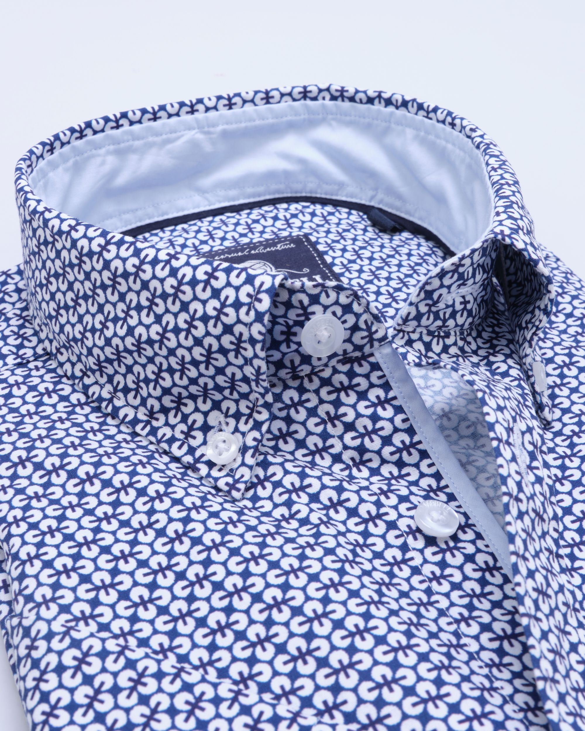 Campbell Casual Overhemd KM Blauw dessin 081471-001-L