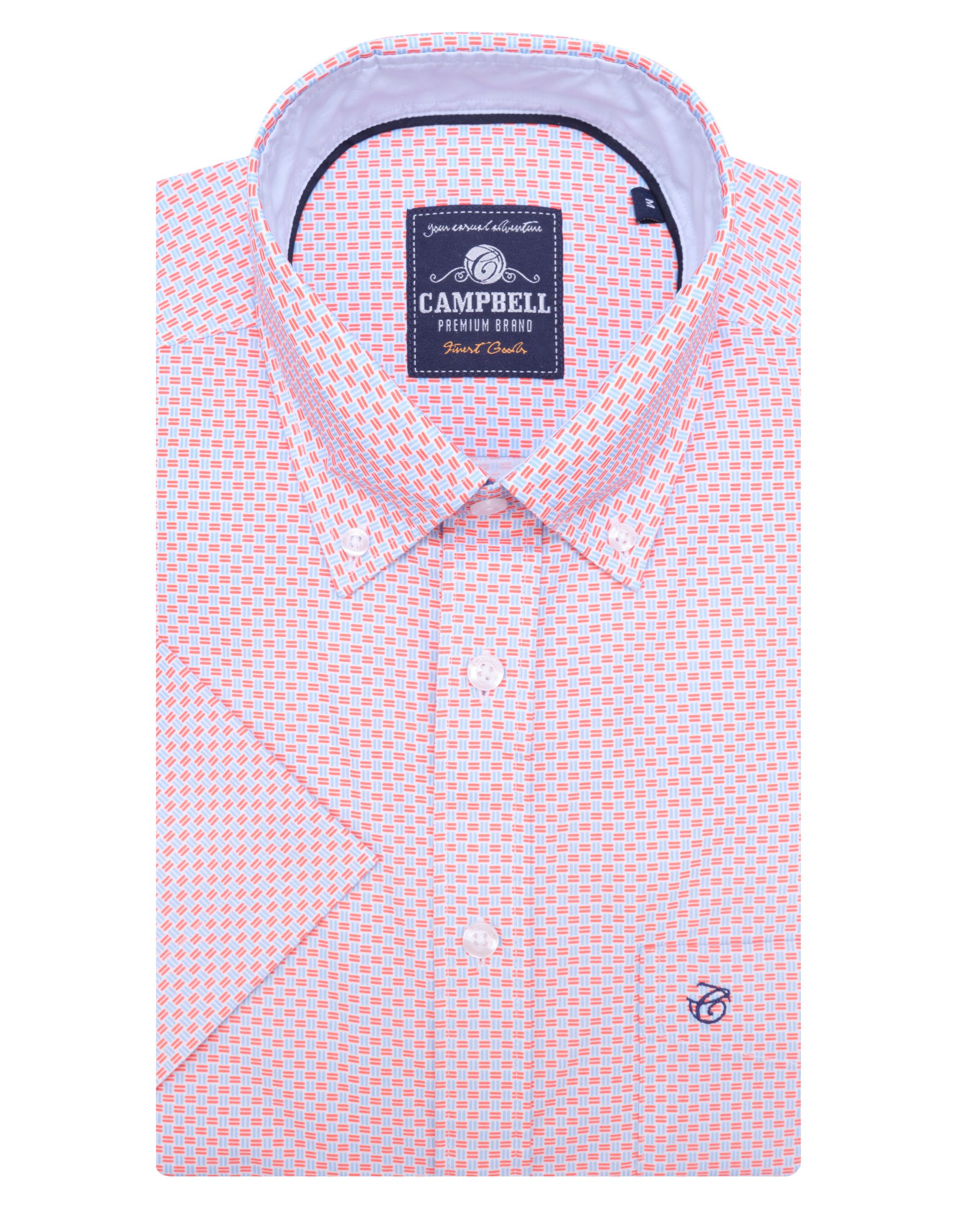 Campbell Classic Casual Overhemd KM Lichtrood dessin 081472-002-L