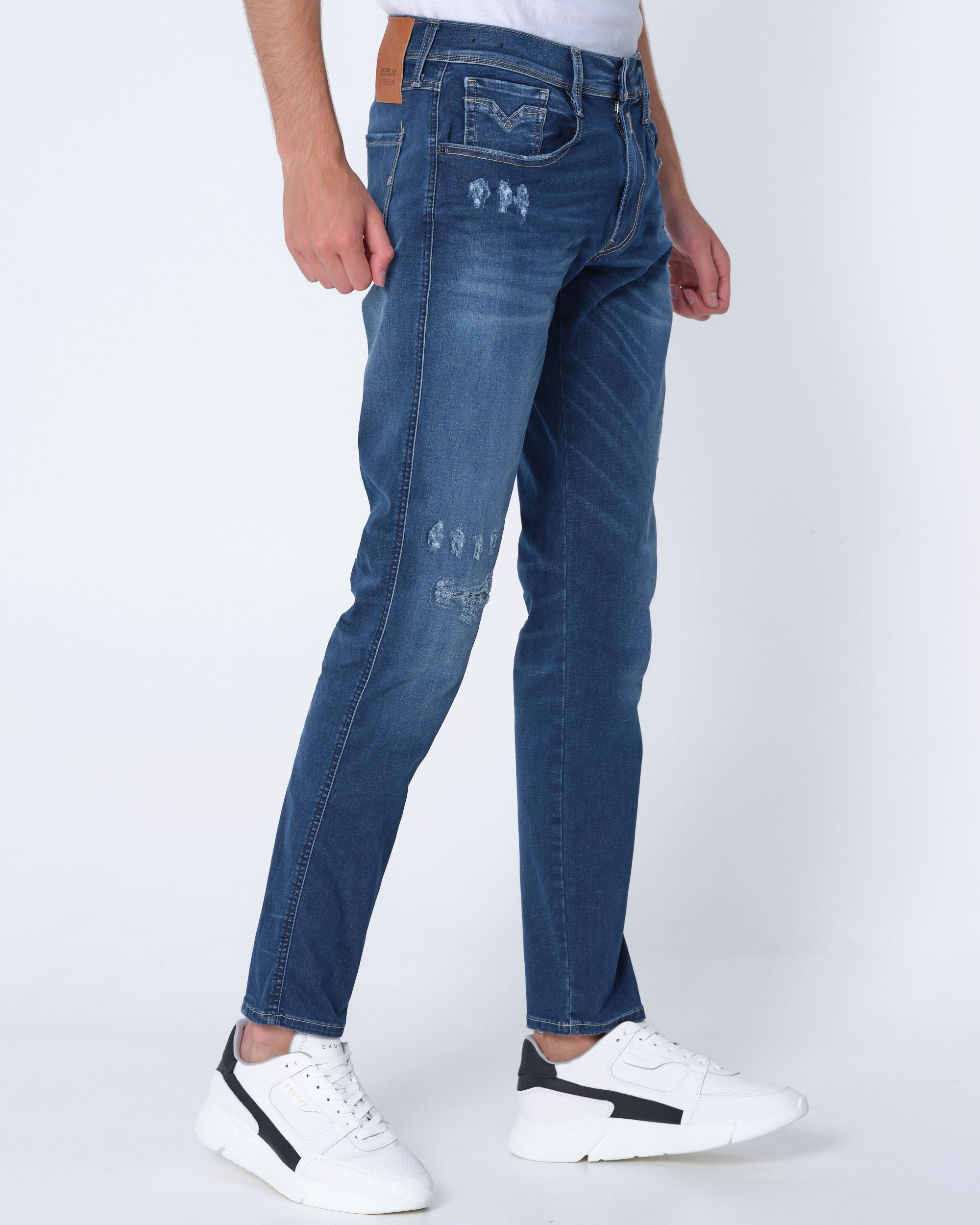 Replay Anbass Hyperflex Broken & Repaired Jeans Blauw 081770-001-28/32