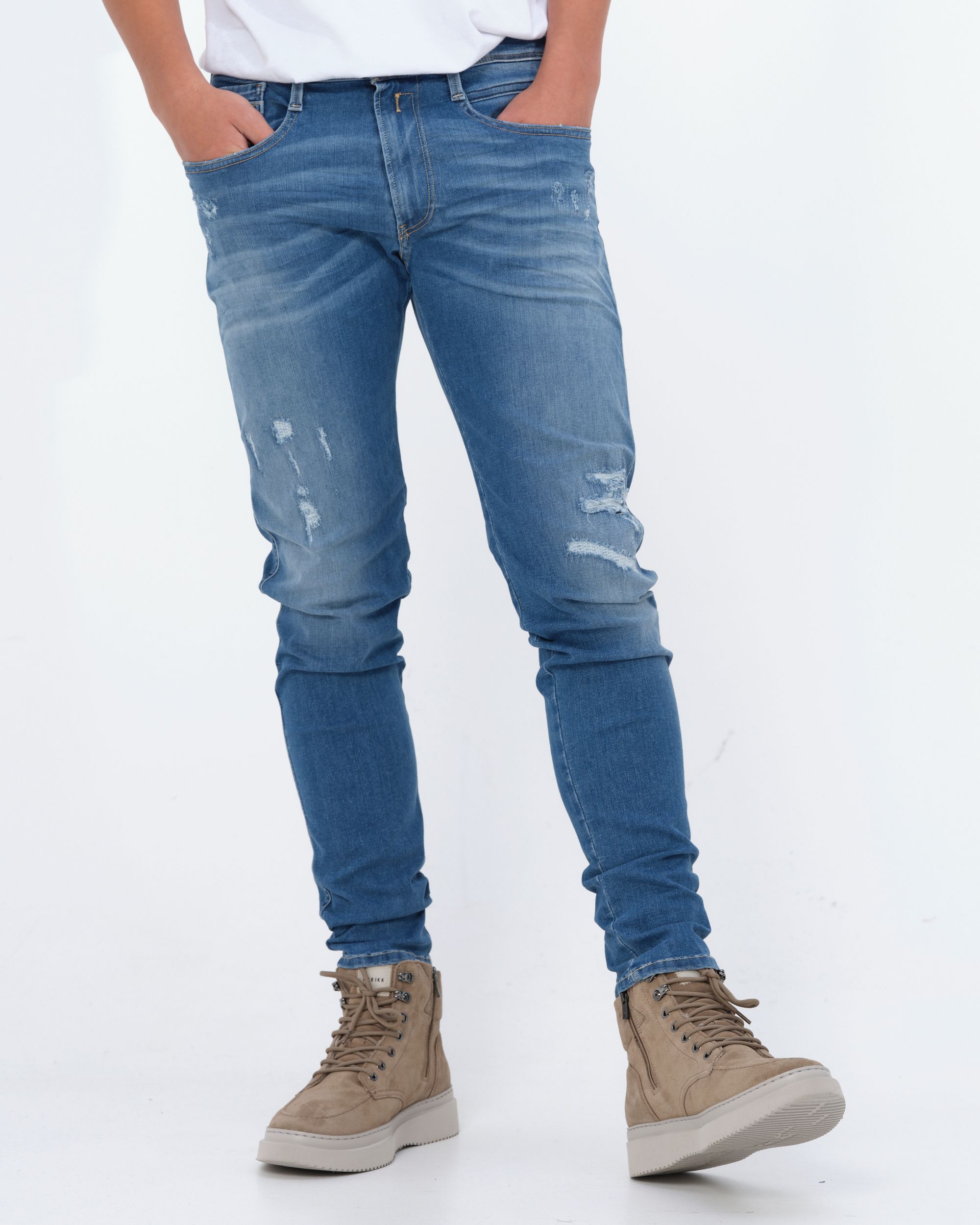 Replay Anbass Hyperflex Broken & Repaired Jeans Blauw 081771-001-28/32