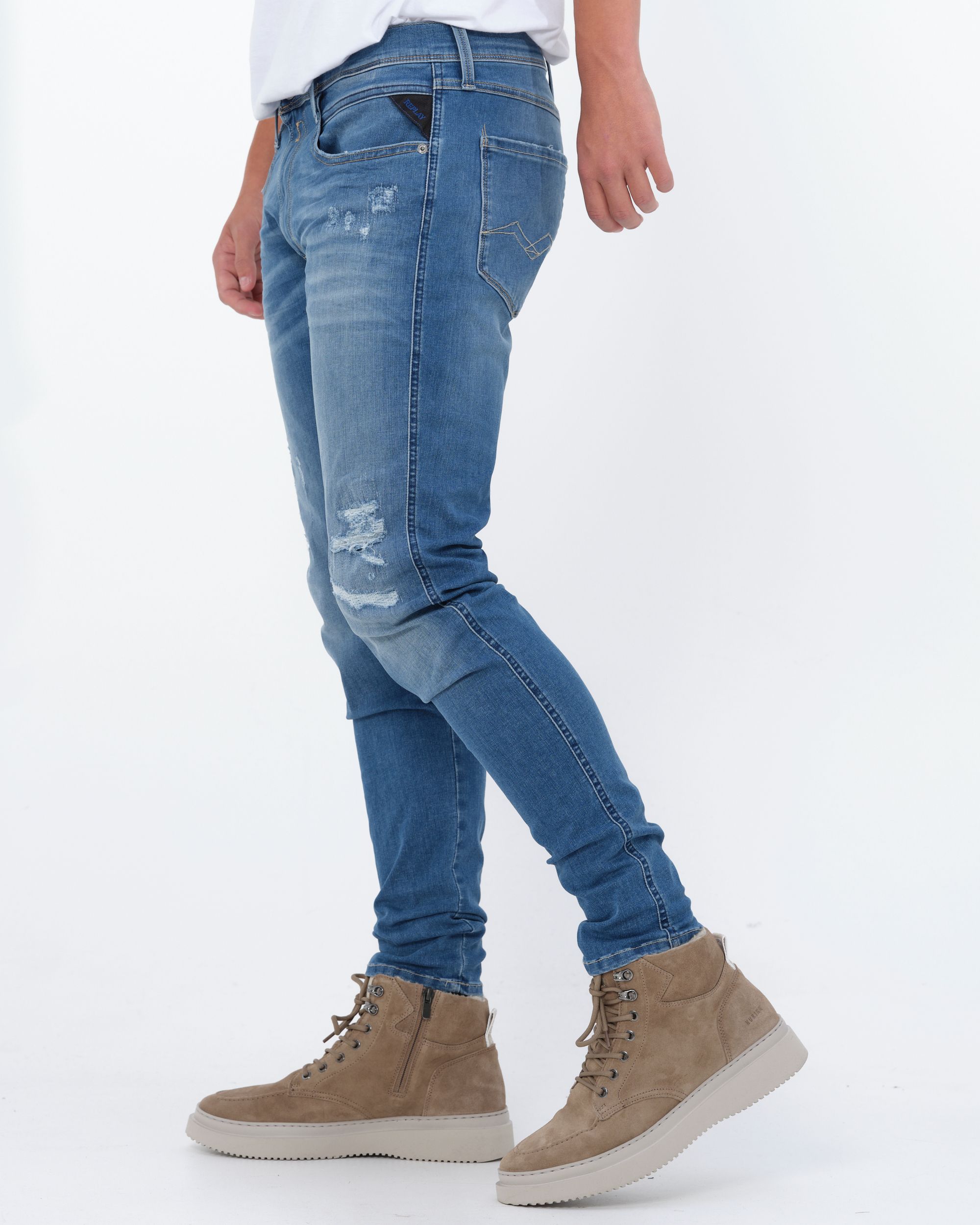 Replay Anbass Hyperflex Broken & Repaired Jeans Blauw 081771-001-28/32