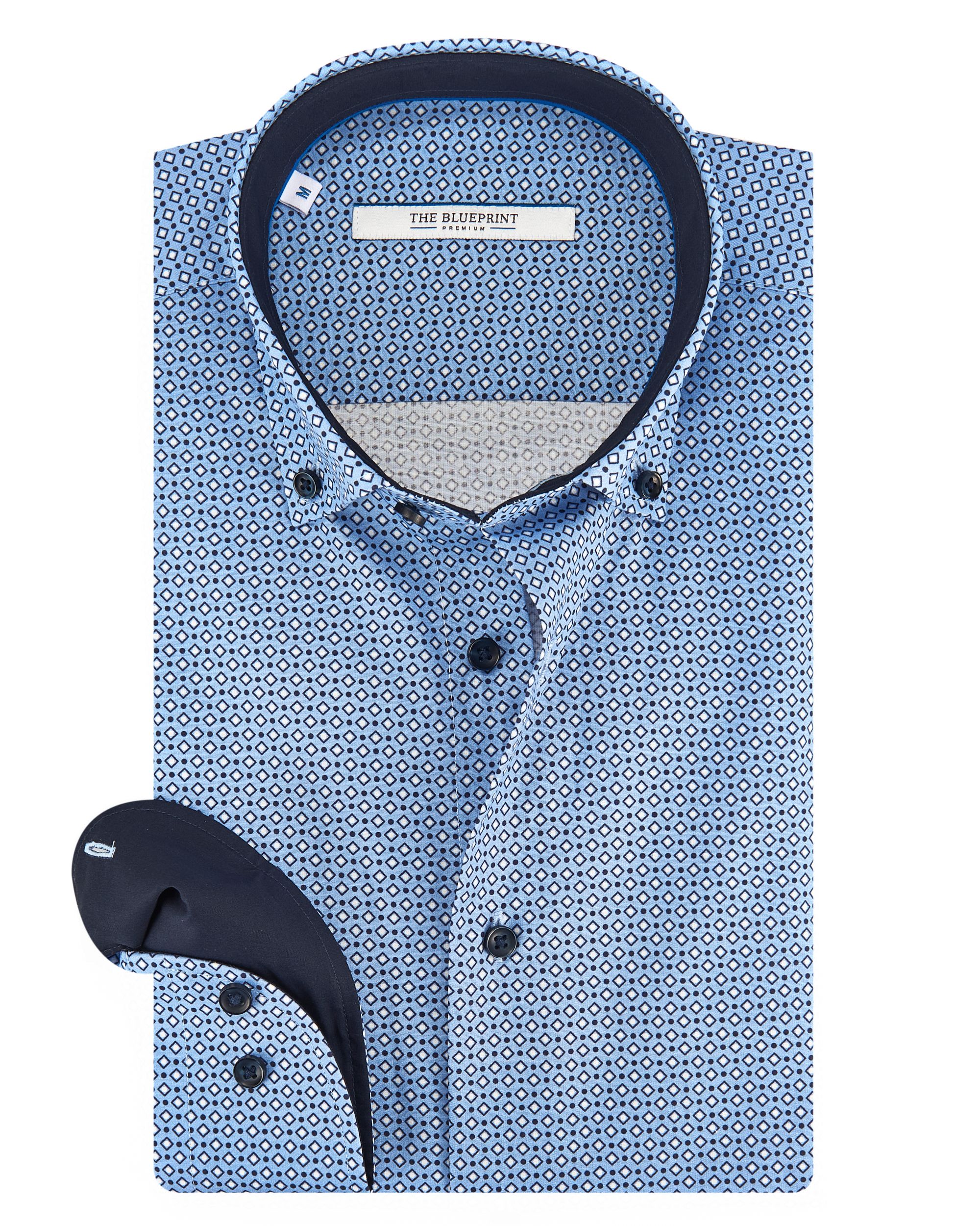 The BLUEPRINT Premium Casual Overhemd LM Lichtblauw dessin 082213-001-L