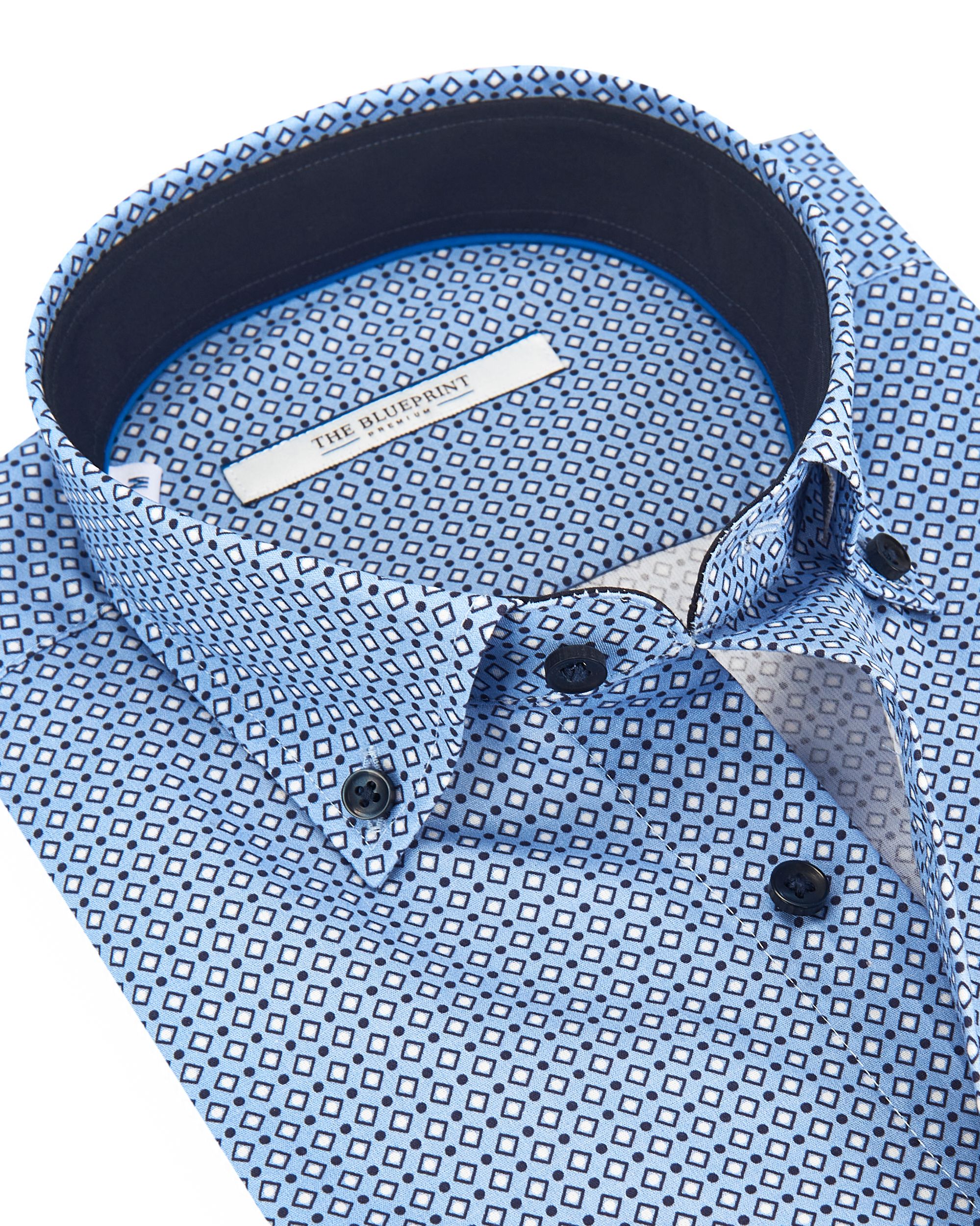 The BLUEPRINT Premium Casual Overhemd LM Lichtblauw dessin 082213-001-L