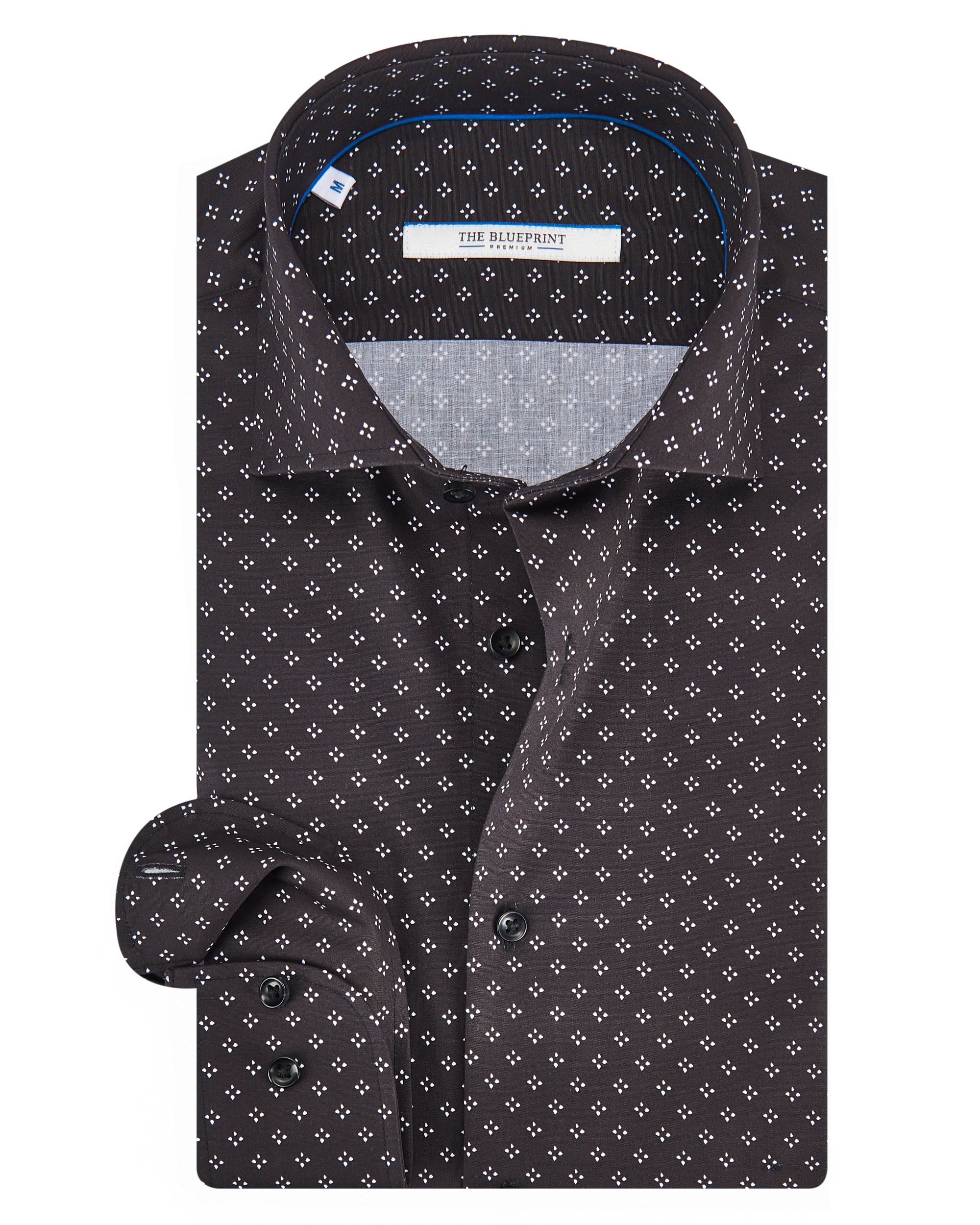 The BLUEPRINT Premium Casual Overhemd LM Zwart dessin 082217-001-L