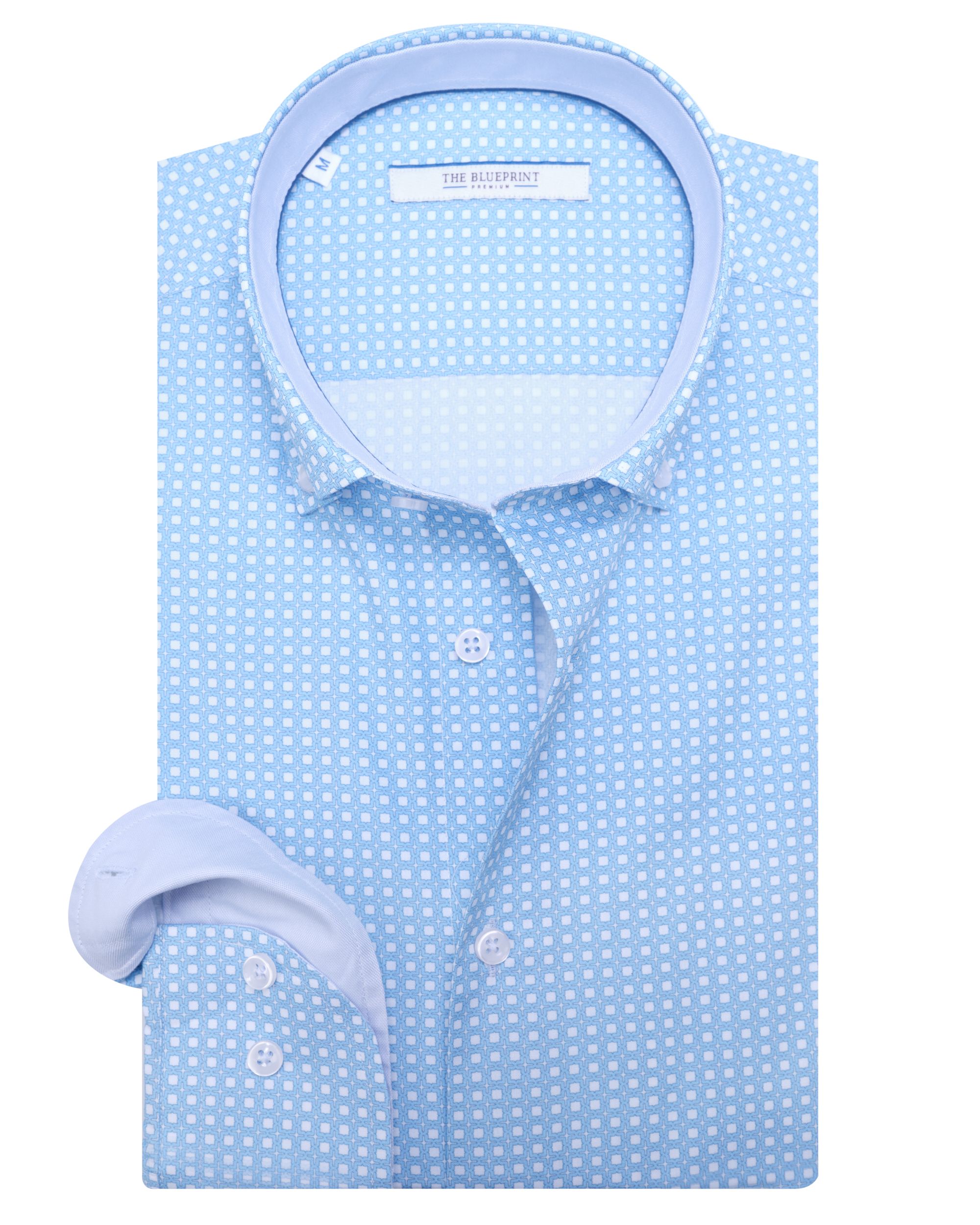 The BLUEPRINT Premium Casual Overhemd LM Lichtblauw dessin 082234-001-L