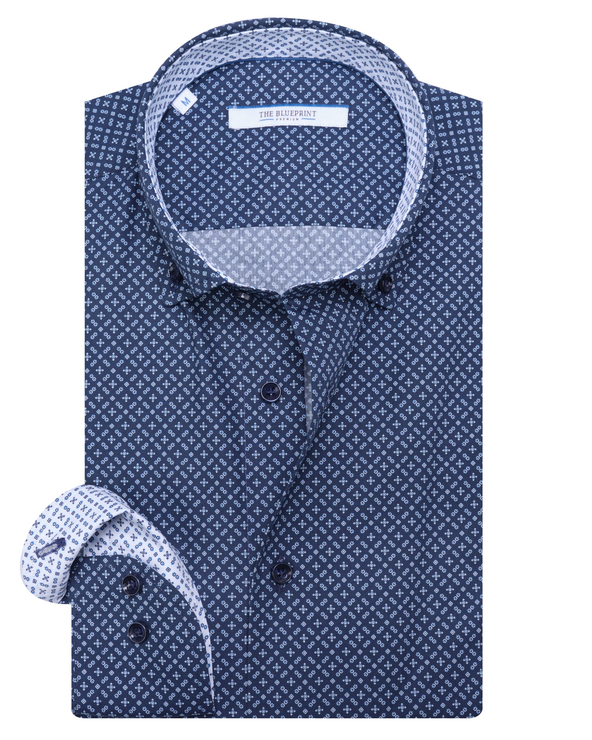 The BLUEPRINT Premium Casual Overhemd LM Navy dessin 082237-001-L