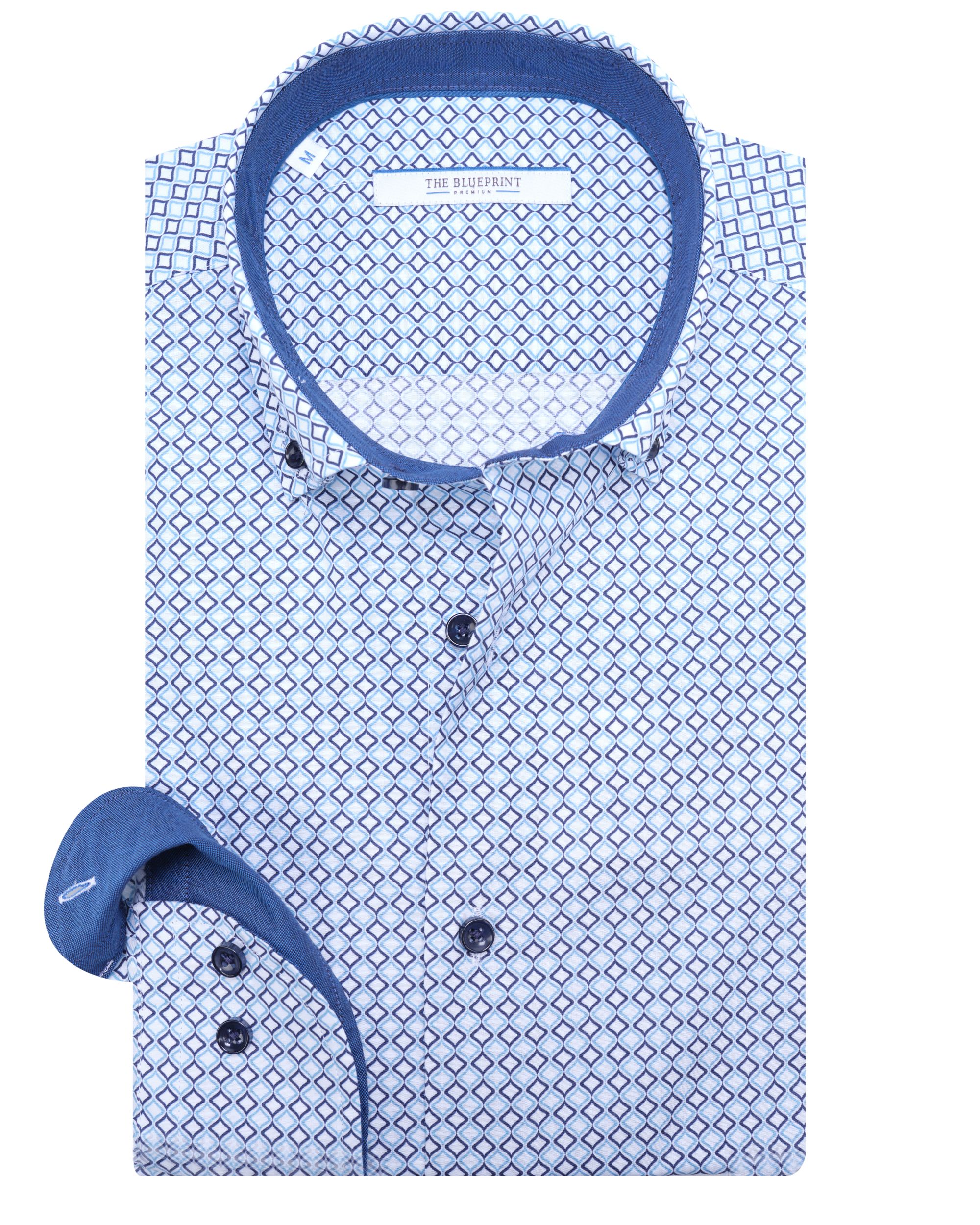 The BLUEPRINT Premium Casual Overhemd LM Blauw dessin 082239-001-L