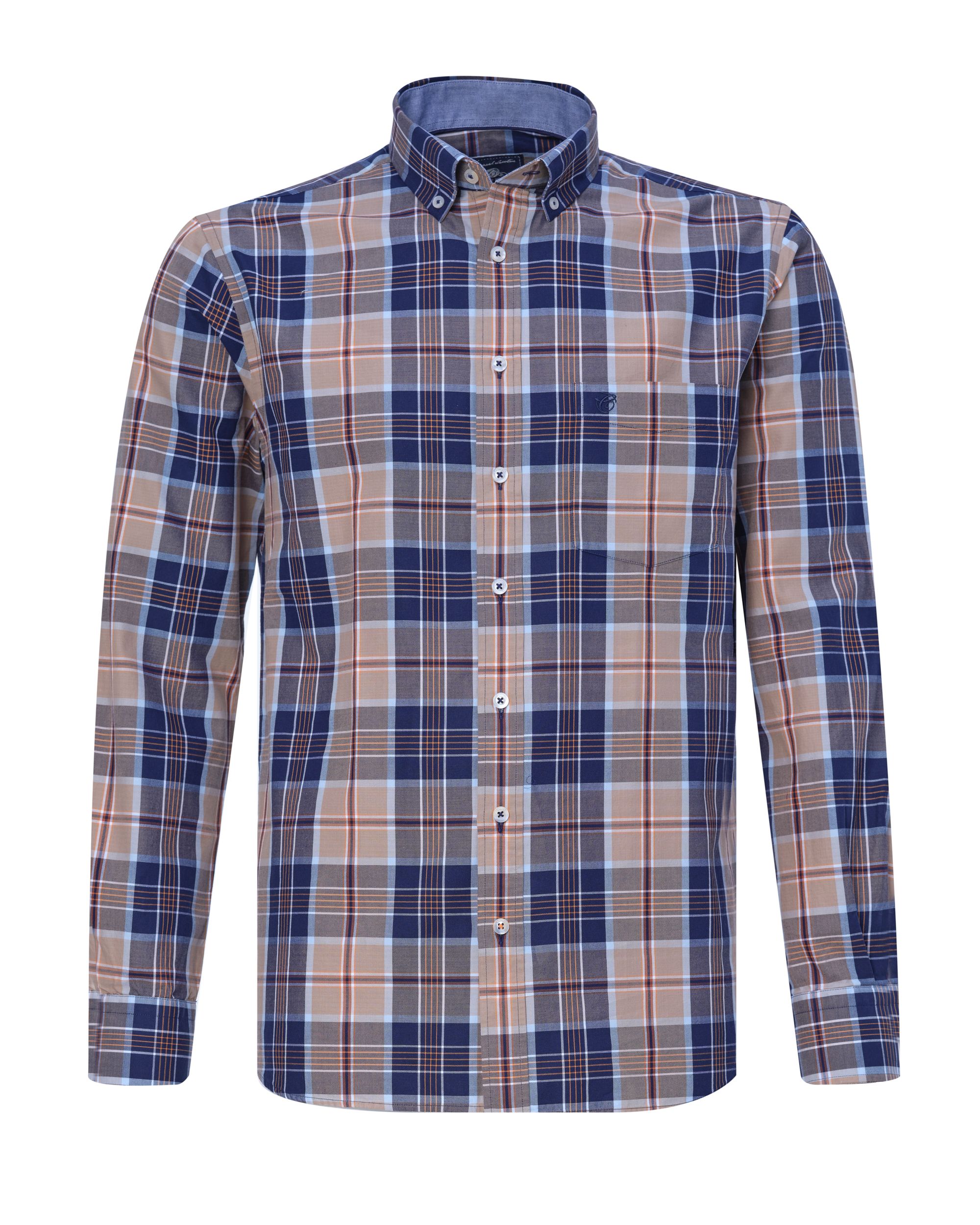Campbell Casual Overhemd LM Beige grote ruit 084127-001-L