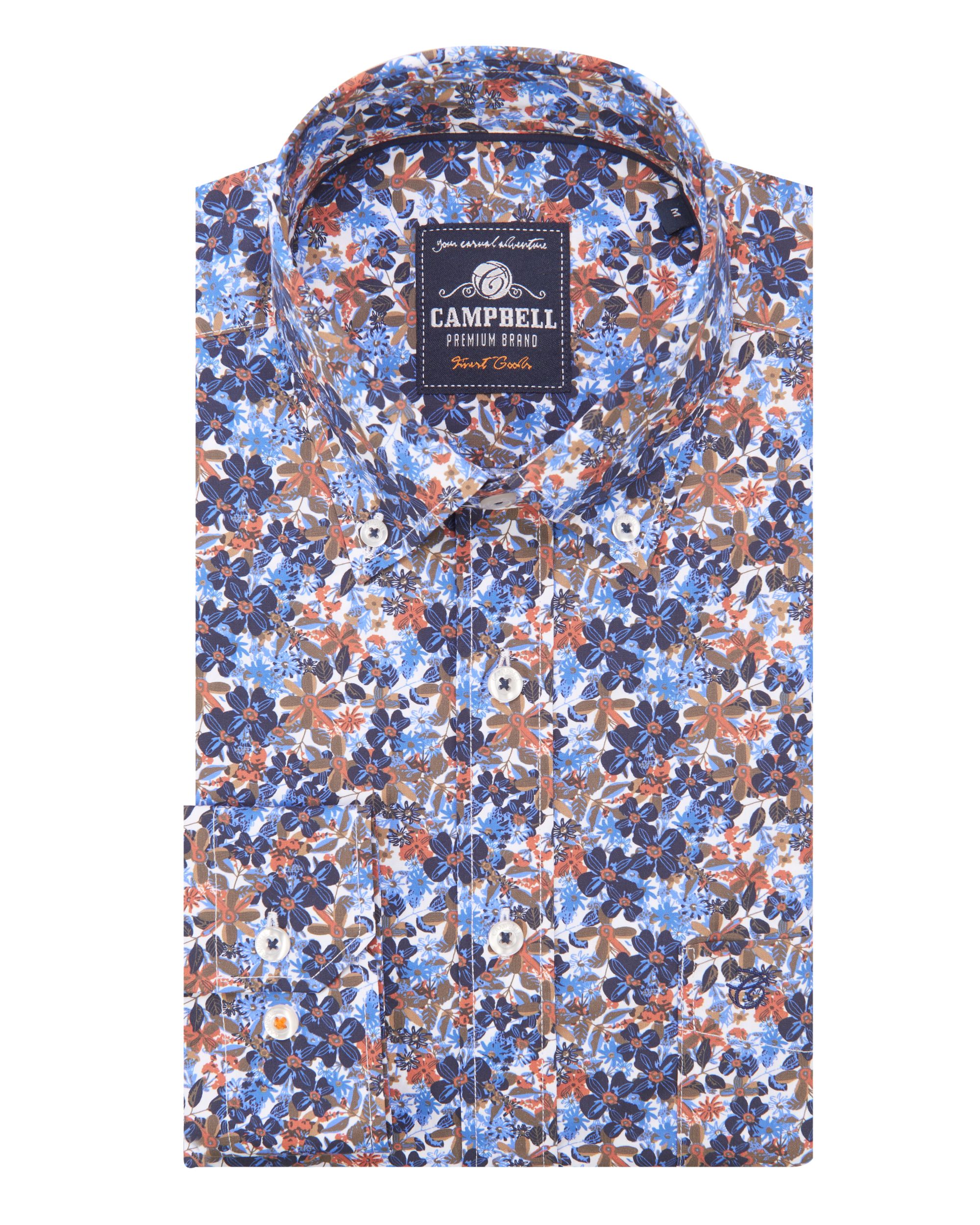 Campbell Classic Casual Overhemd LM Blauw dessin 084663-001-L