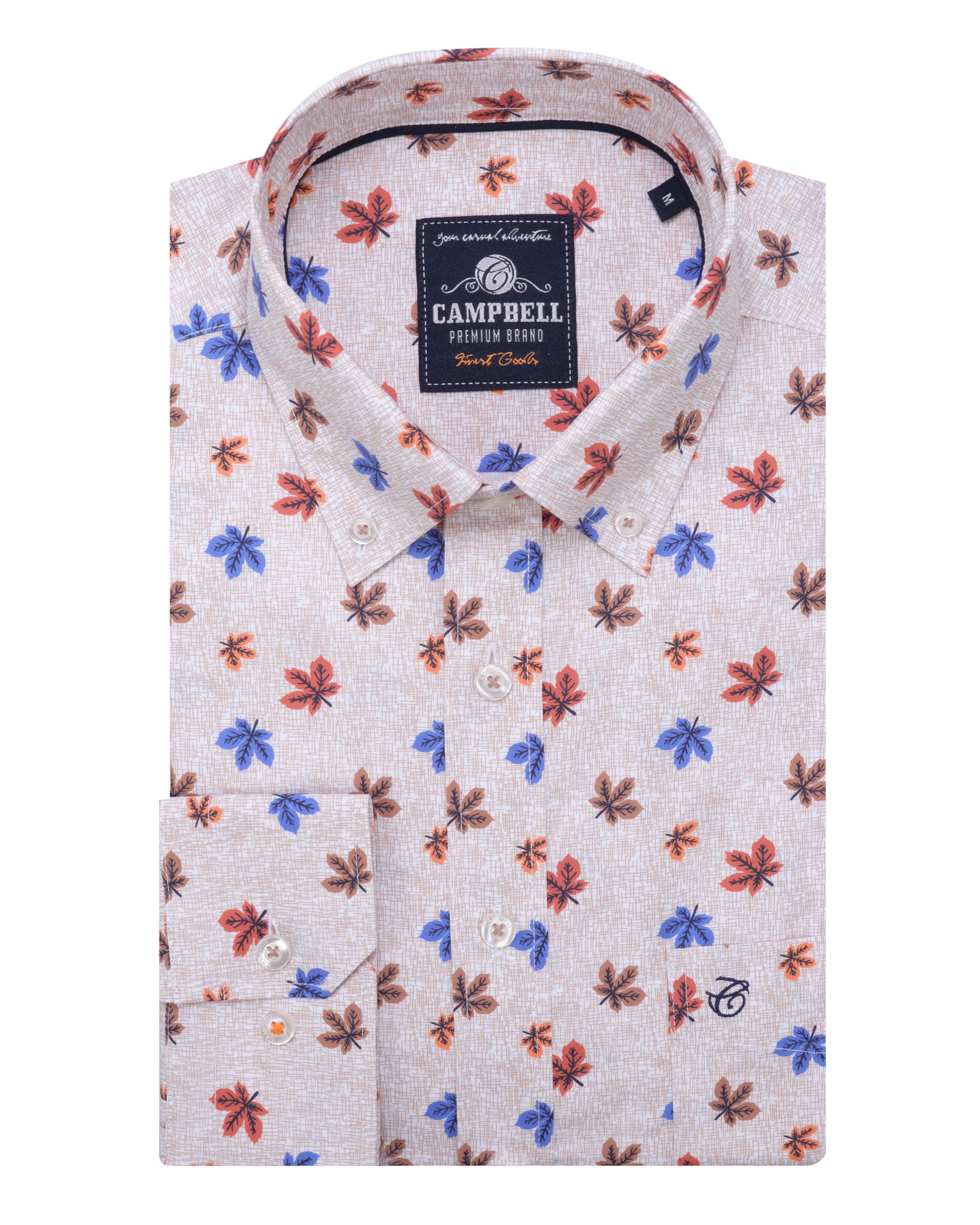 Campbell Classic Casual Overhemd LM Beige dessin 084665-001-L