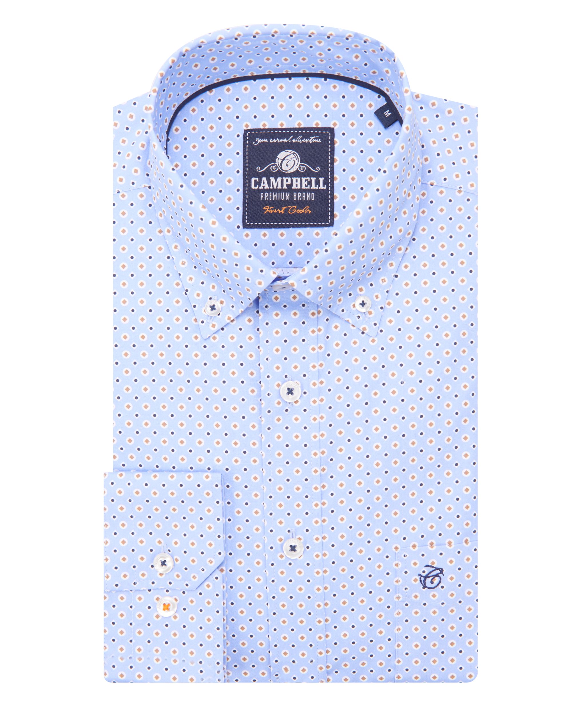 Campbell Classic Casual Overhemd LM Blauw dessin 084668-002-L