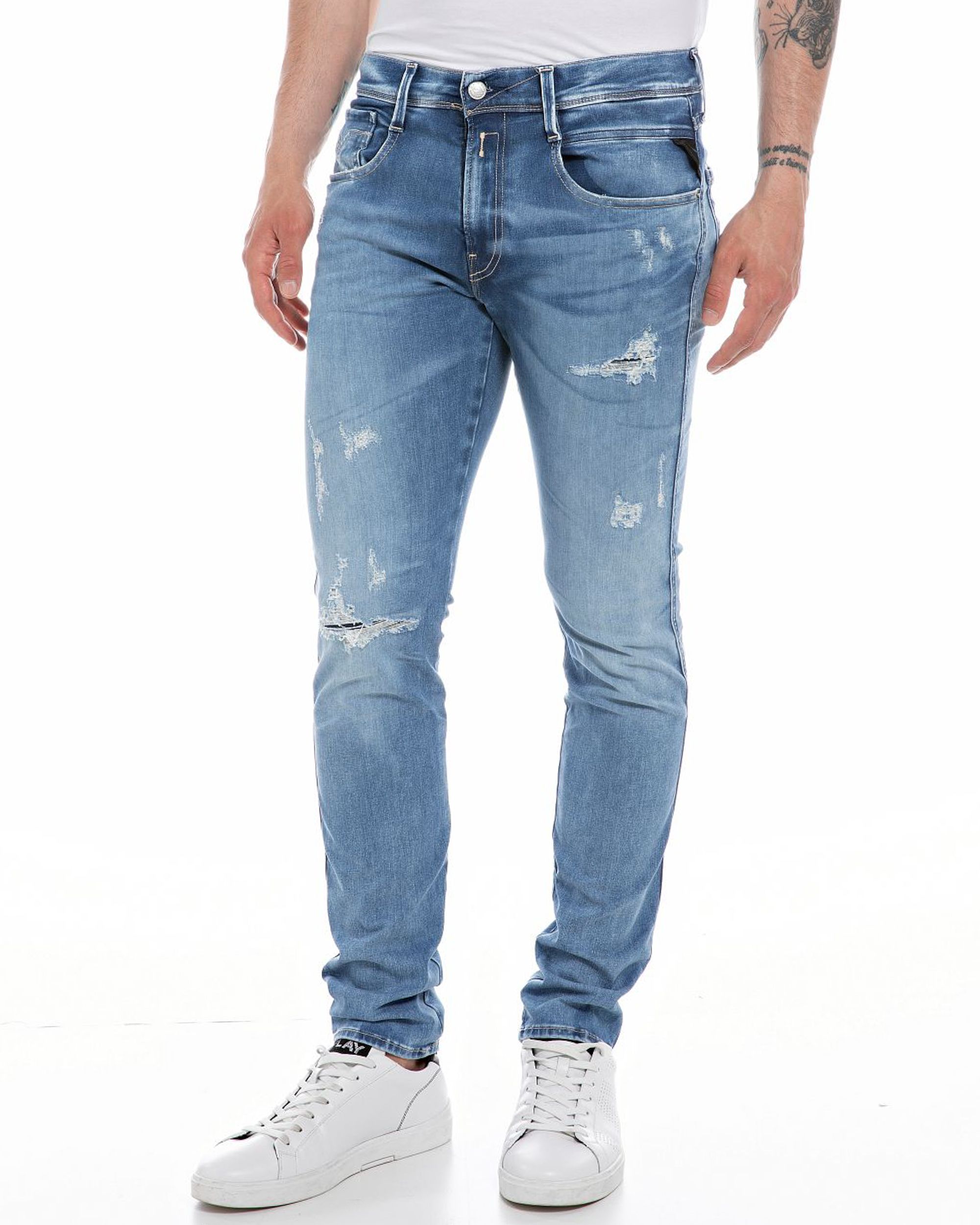 Replay Anbass Broken & Repaired Jeans Blauw 086063-001-28/32