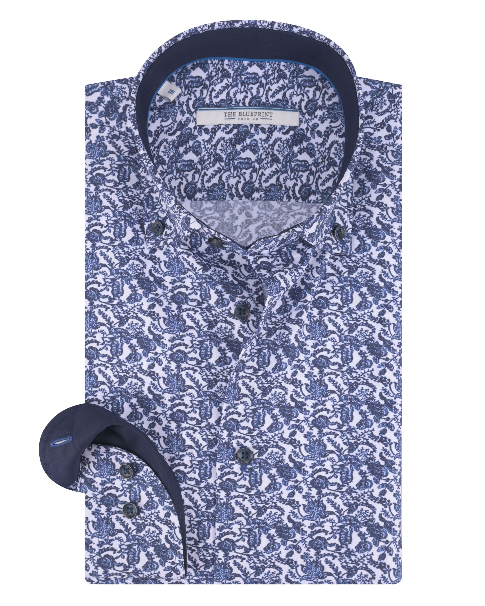 The Blueprint Premium - Trendy overhemd LM Blauw dessin 086591-001-L