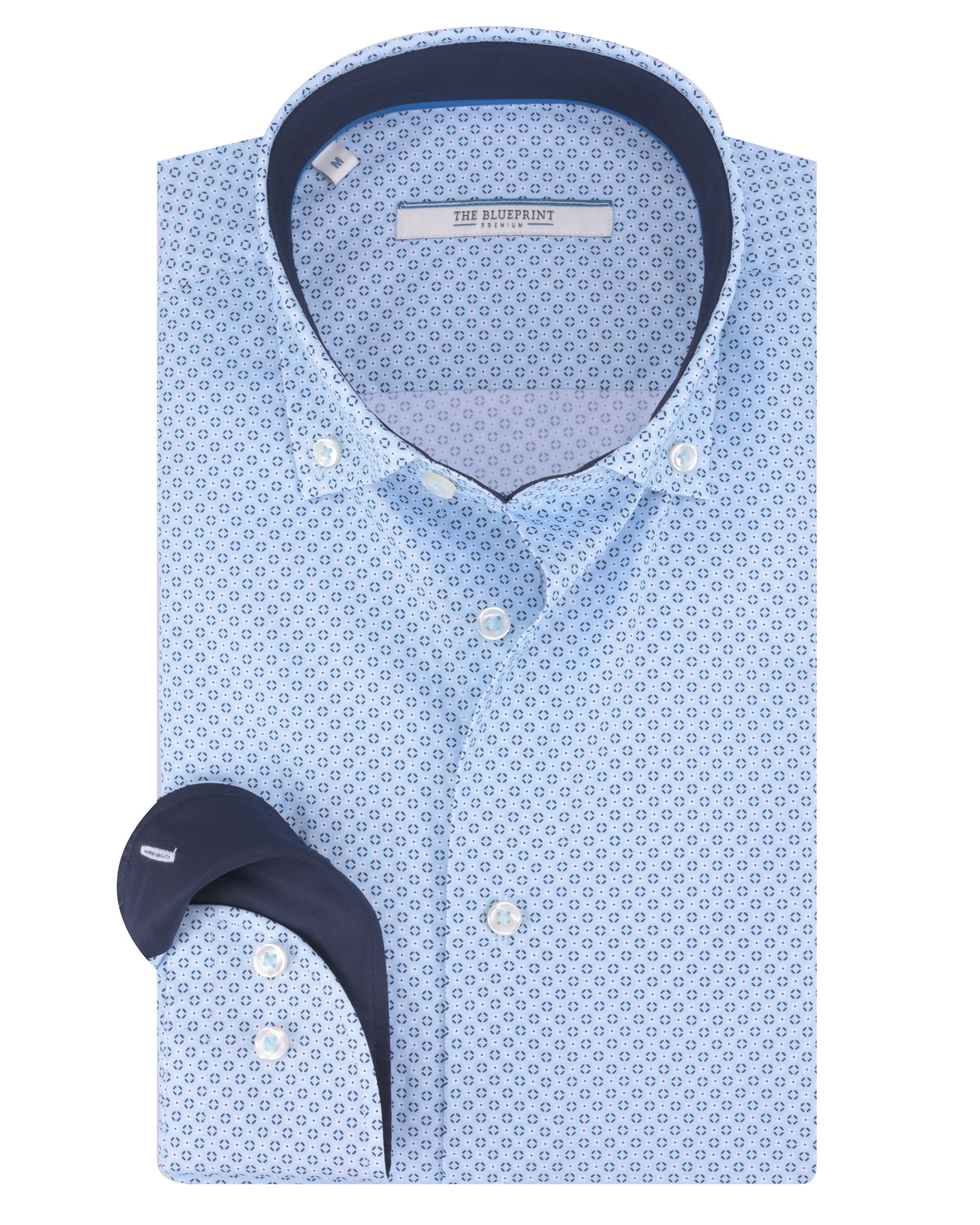 The Blueprint Premium - Trendy overhemd LM Lichtblauw dessin 086594-001-L