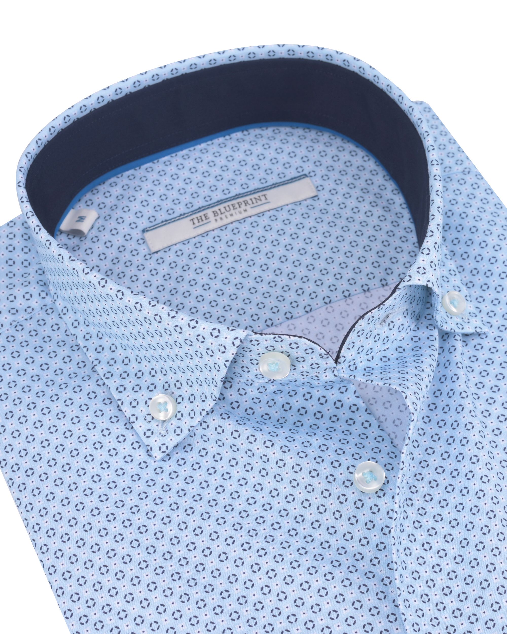 The Blueprint Premium - Trendy overhemd LM Lichtblauw dessin 086594-001-L