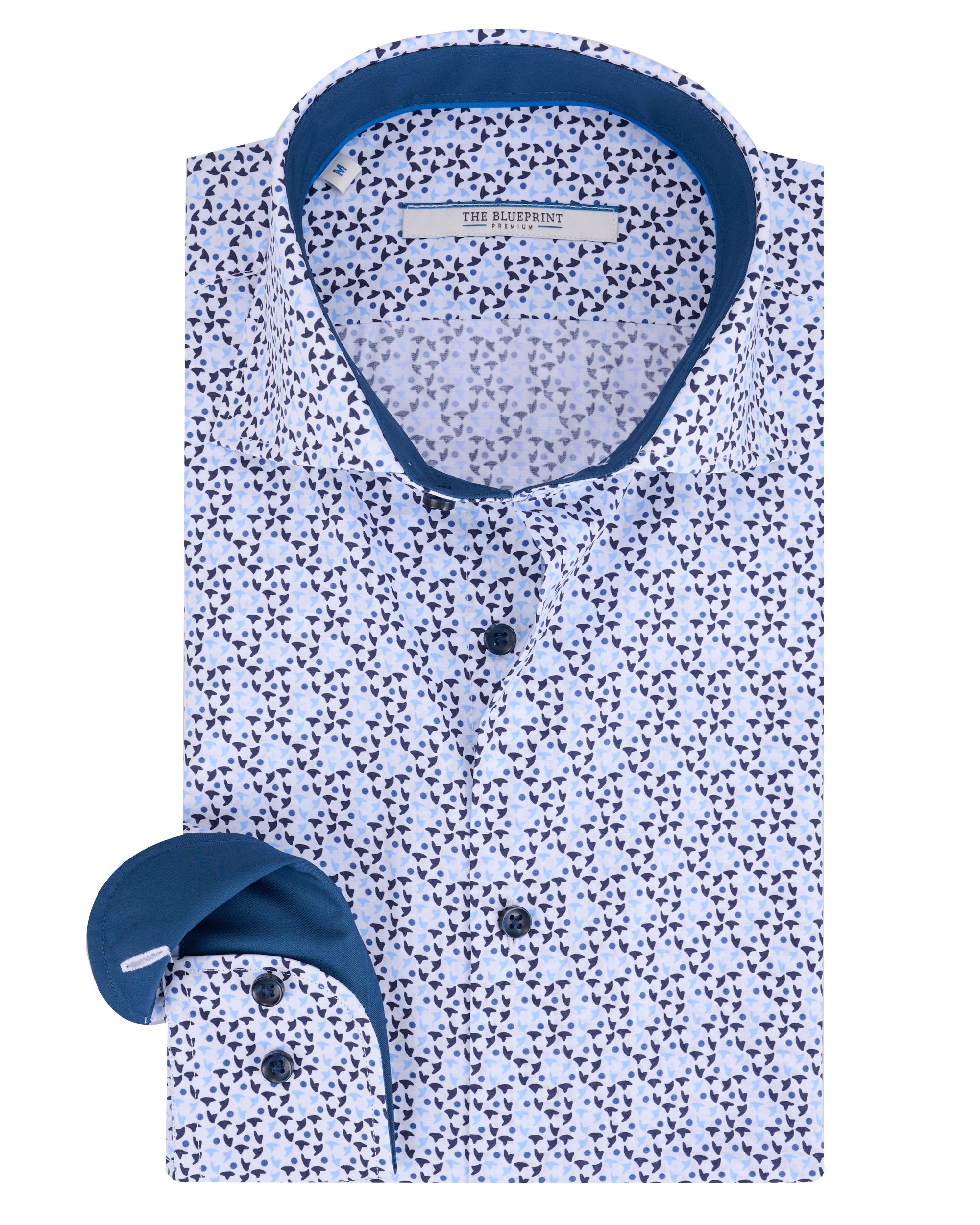 The Blueprint Premium - Trendy overhemd LM Blauw dessin 086602-001-L