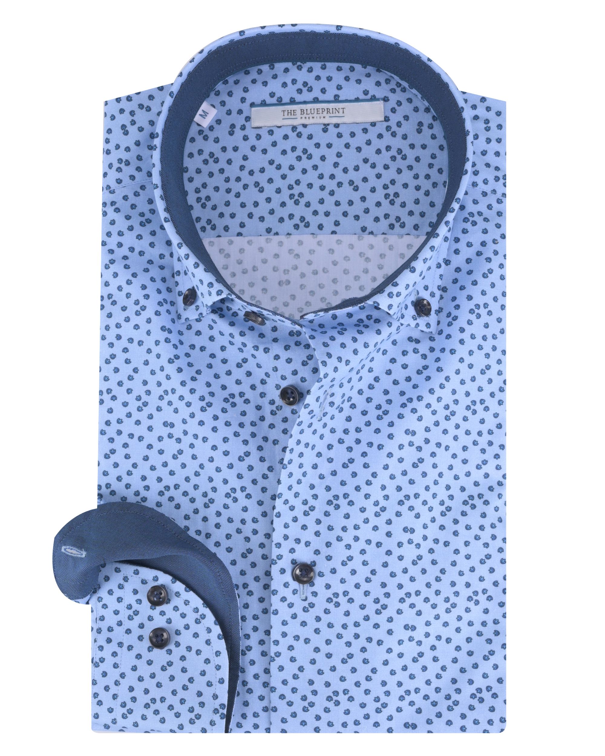 The Blueprint Premium - Trendy overhemd LM Lichtblauw dessin 086637-001-L