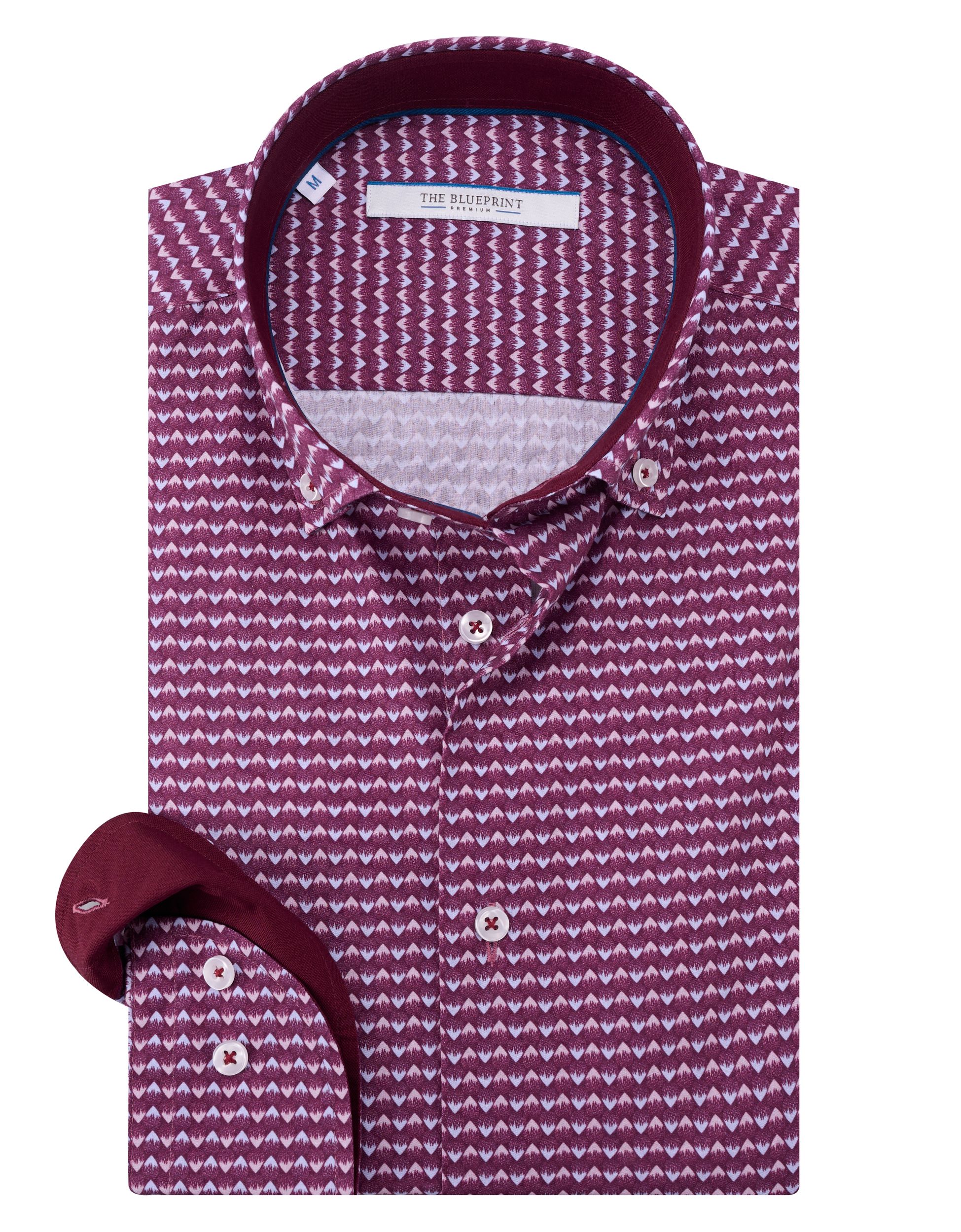 The BLUEPRINT Premium - Trendy overhemd LM Bordeaux dessin 086661-001-L