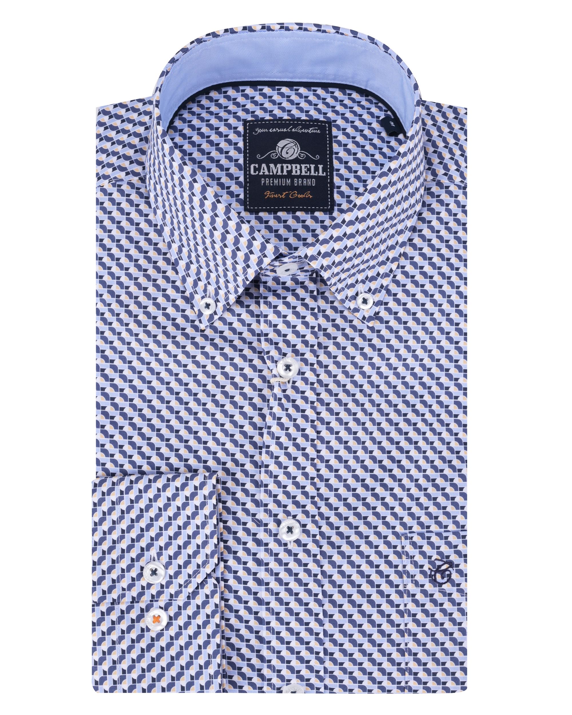 Campbell Casual Overhemd LM Blue Indigo dessin 088323-002-L