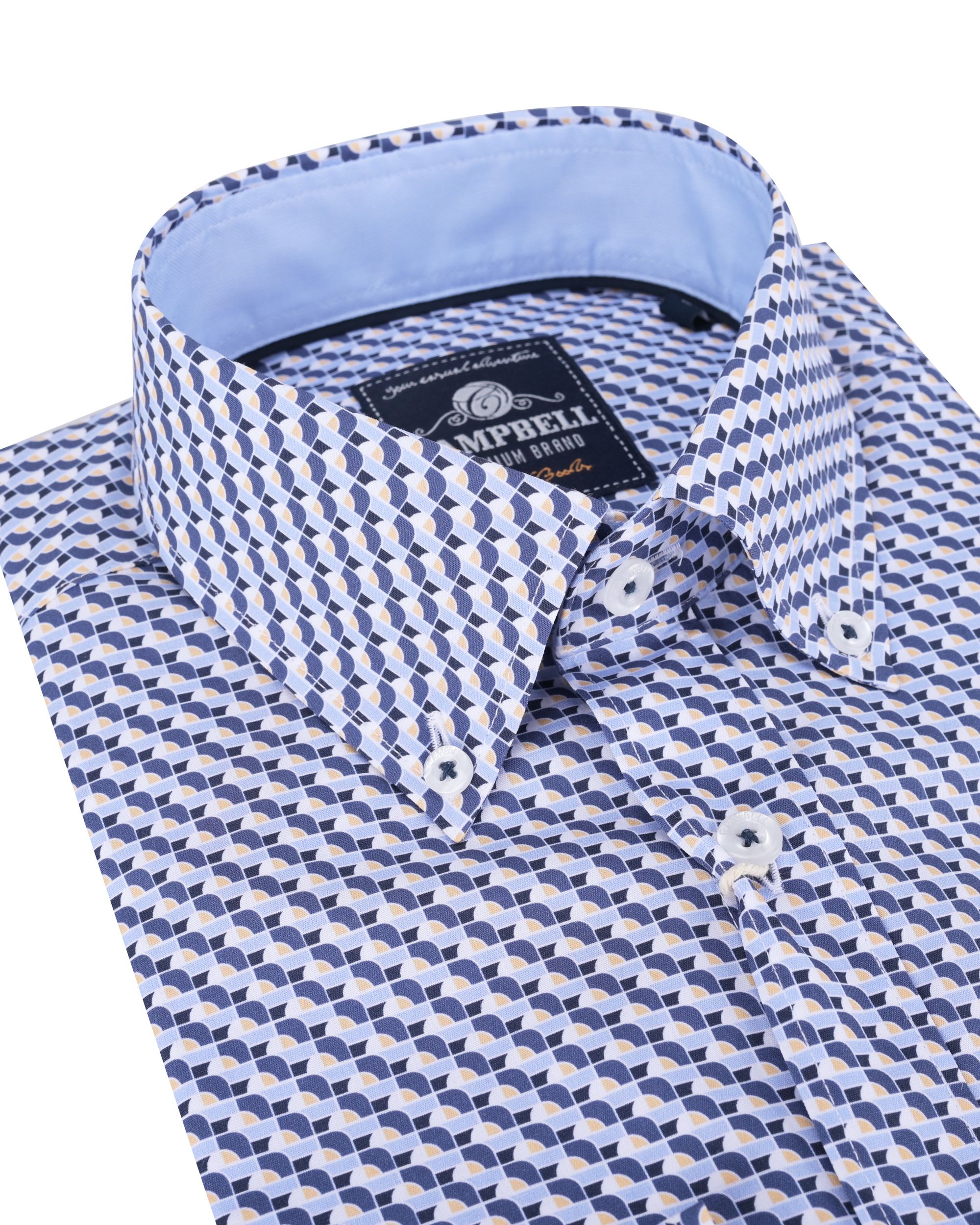 Campbell Casual Overhemd LM Blue Indigo dessin 088323-002-L