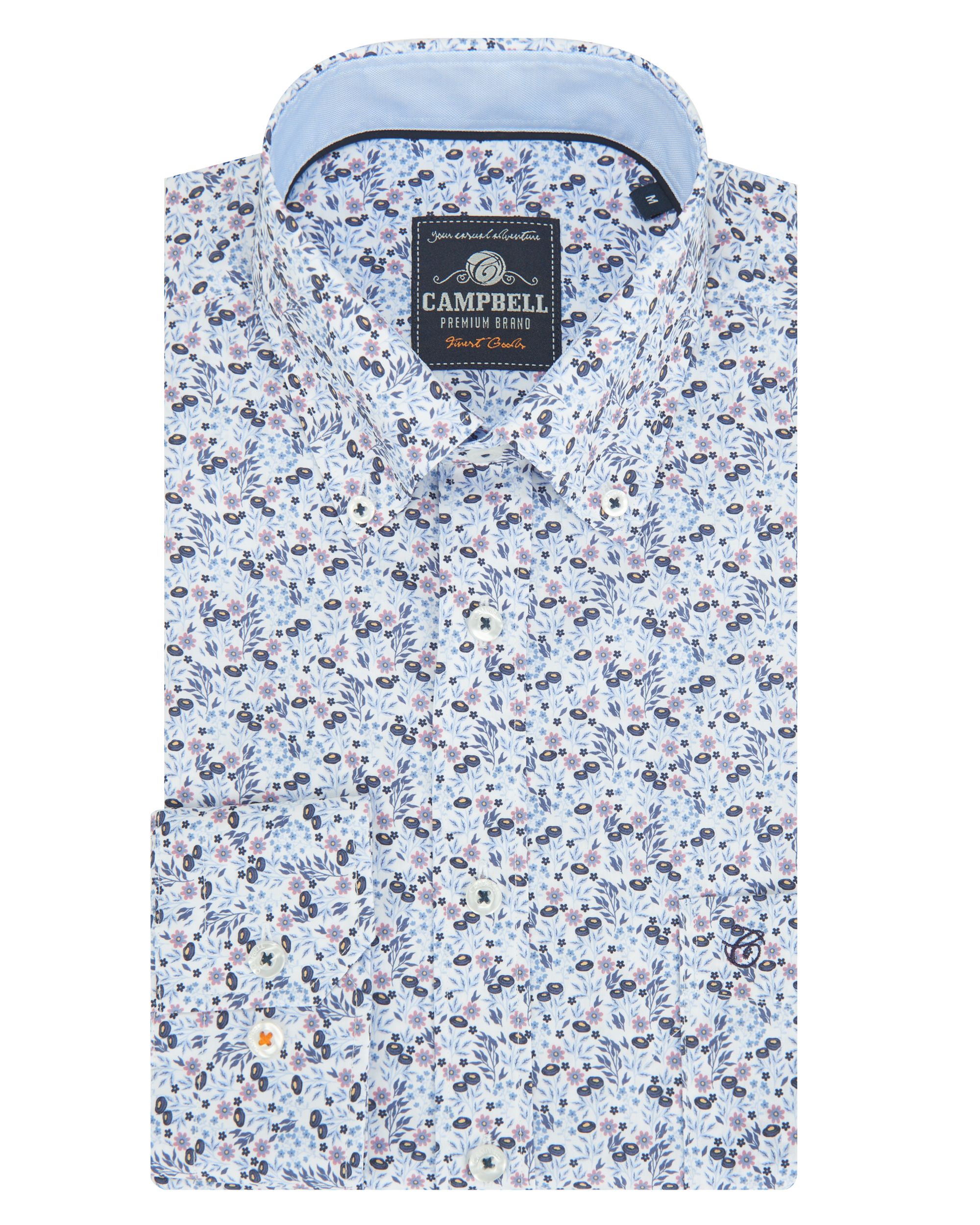 Campbell Classics Casual Overhemd LM Country Blue dessin 088325-001-L