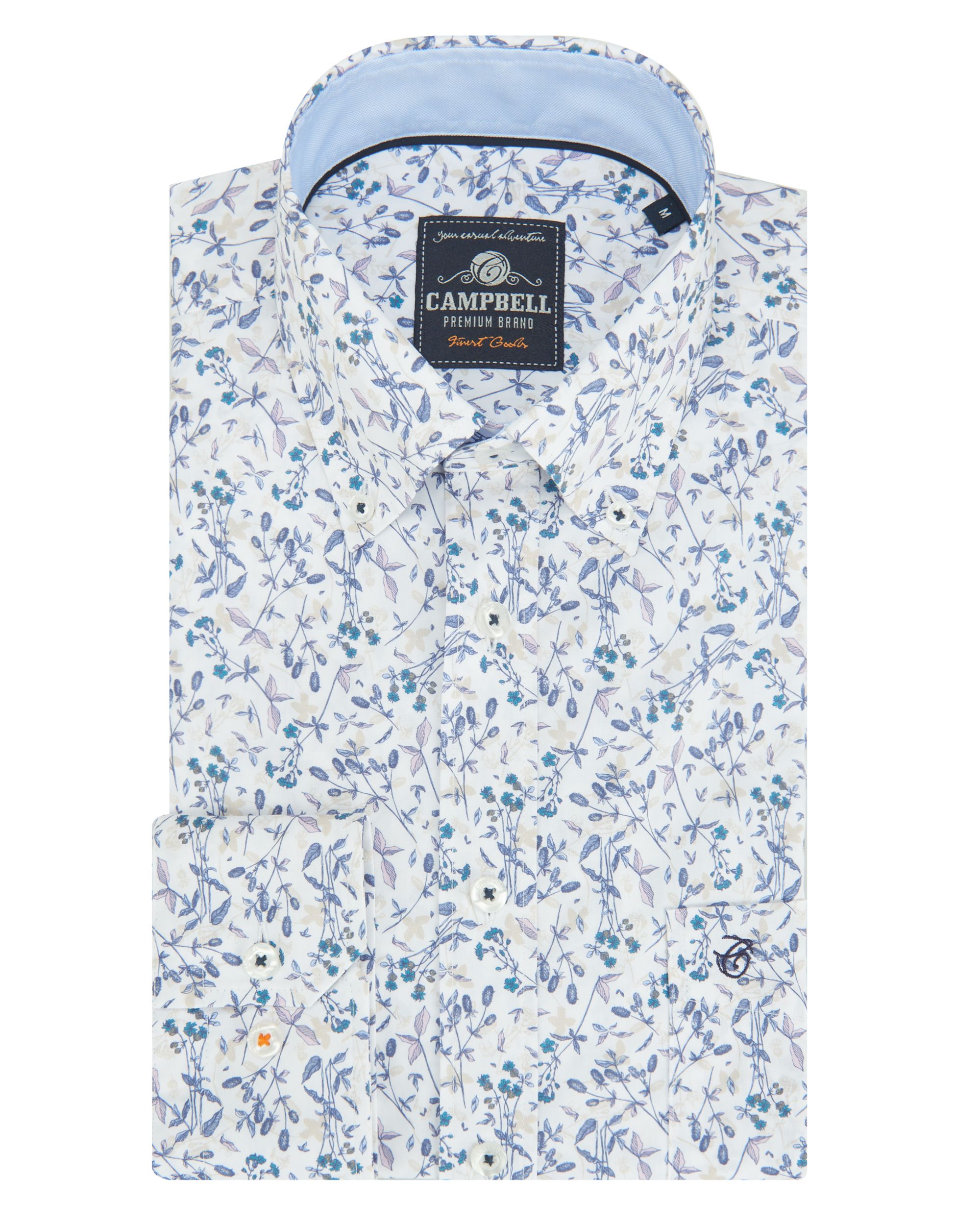 Campbell Classic Casual Overhemd KM Blue Indigo dessin 088326-001-L