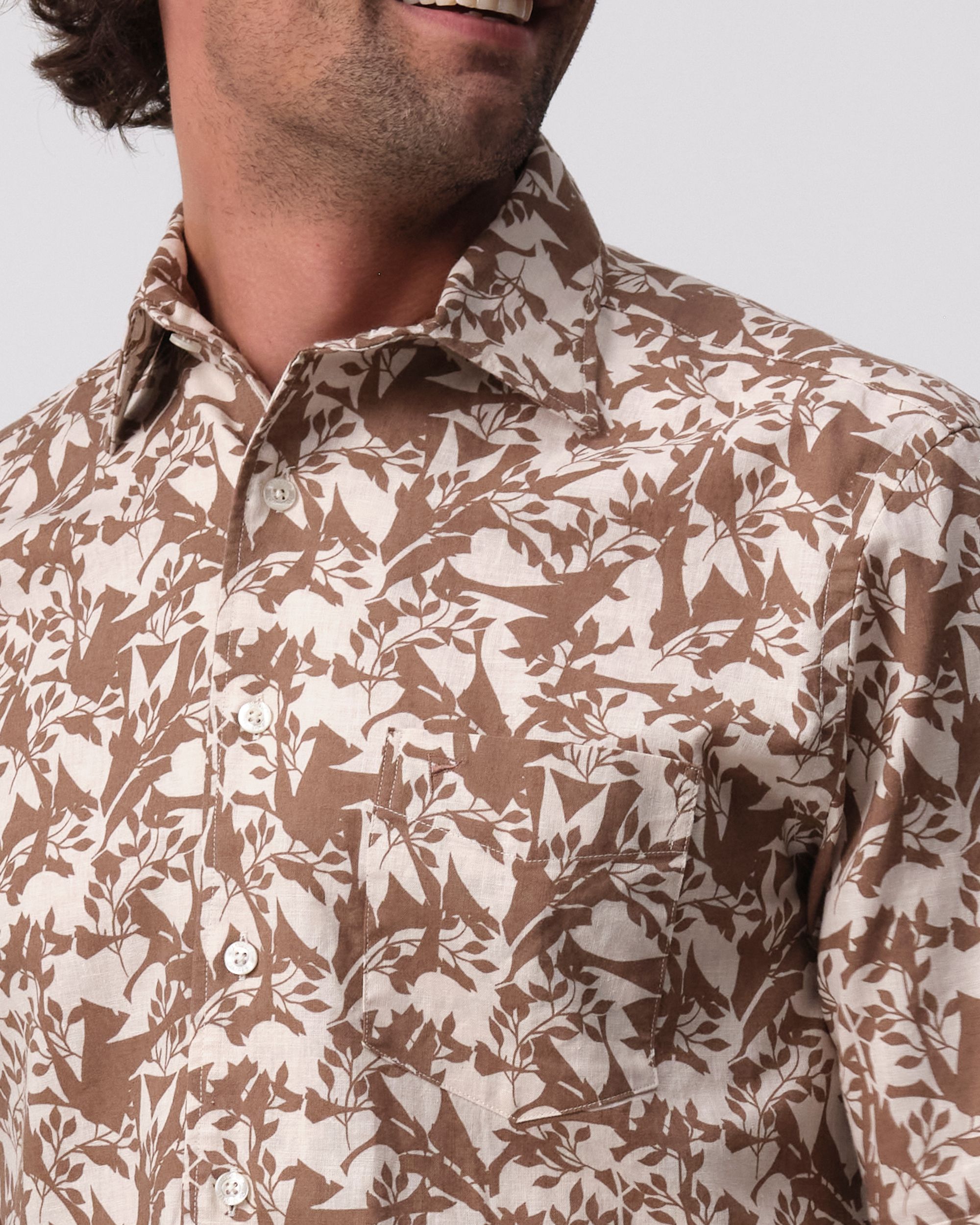 Campbell Ranger Overhemd KM Coca Mocha brown dessin 096162-002-L
