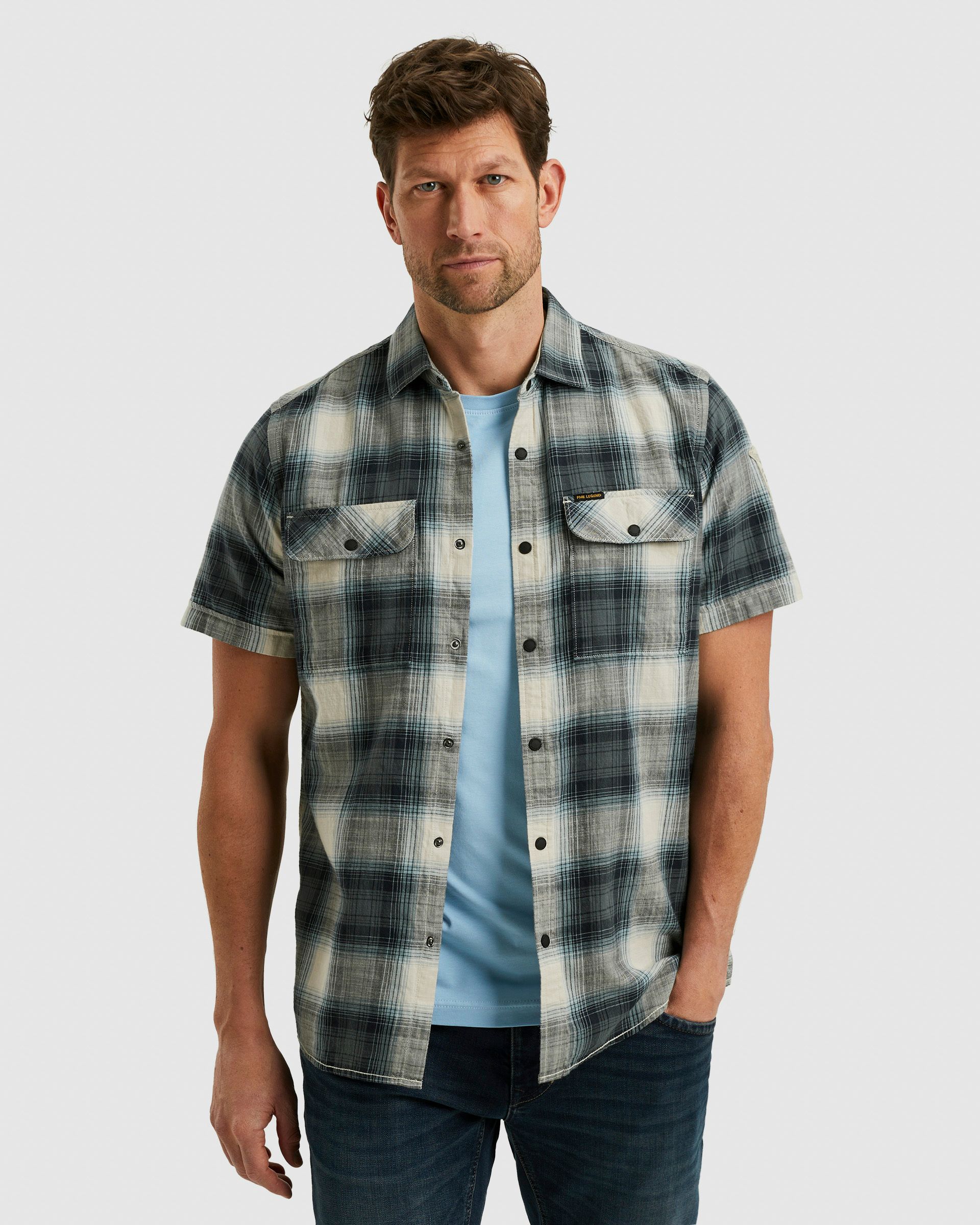 PME Legend Casual Overhemd KM Blauw 101921-001-L