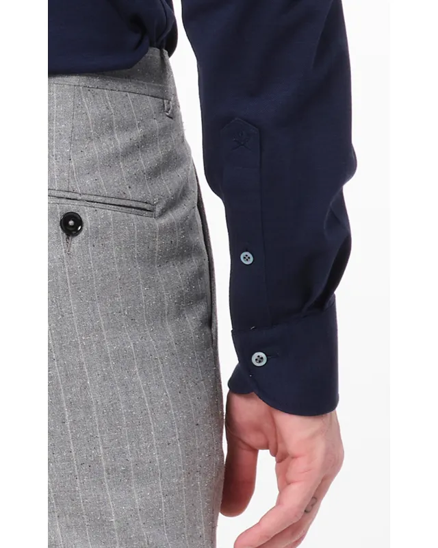 Dutch Dandies Knitted Slim fit Overhemd LM Donkerblauw uni 053080-001-37
