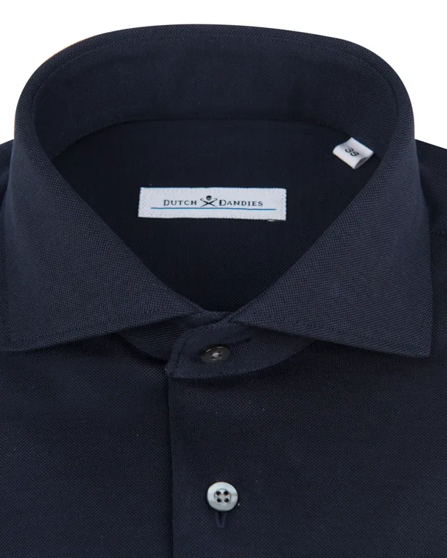 Dutch Dandies Knitted Slim fit Overhemd LM Donkerblauw uni 053080-001-37