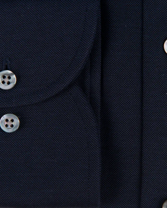 Dutch Dandies Knitted Slim fit Overhemd LM Donkerblauw uni 053080-001-37