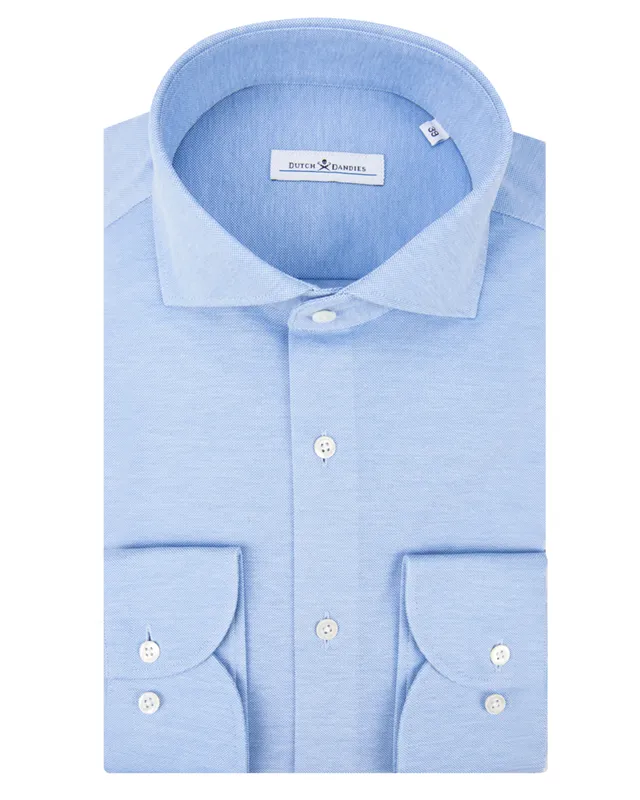 Dutch Dandies Knitted Slim fit Overhemd LM Lichtblauw uni 053081-001-37