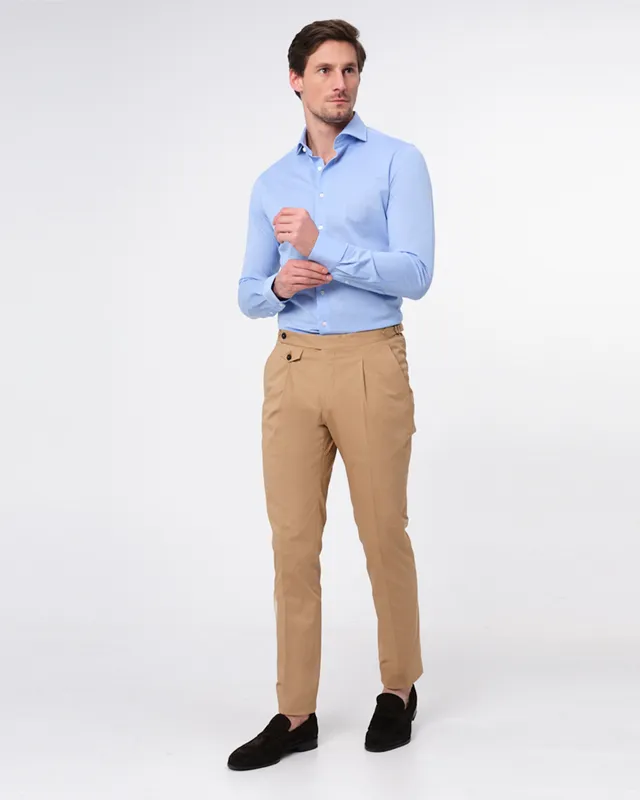 Dutch Dandies Knitted Slim fit Overhemd LM Lichtblauw uni 053081-001-37