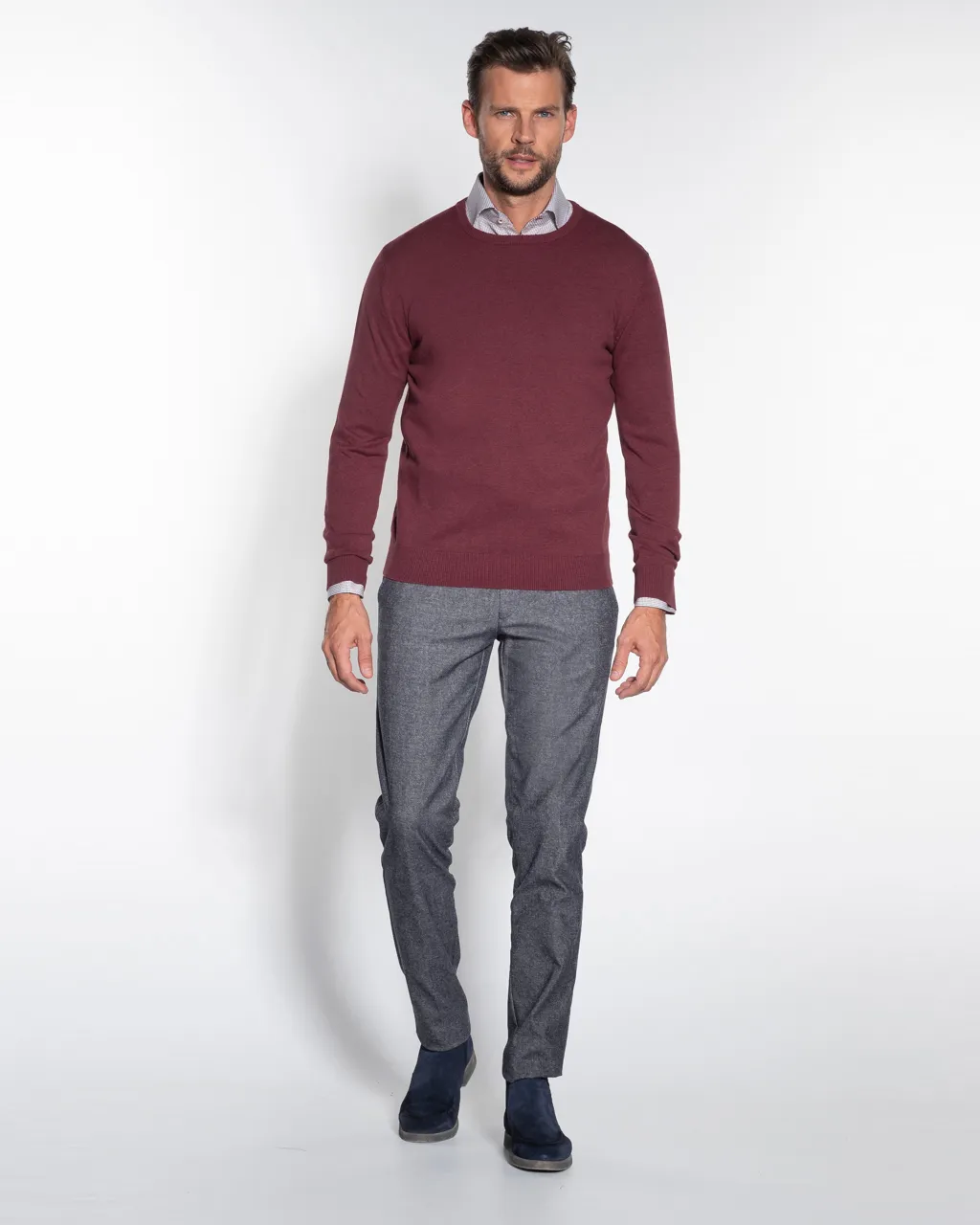 The BLUEPRINT Premium Trui ronde hals  Donkerrood 059703-007-L