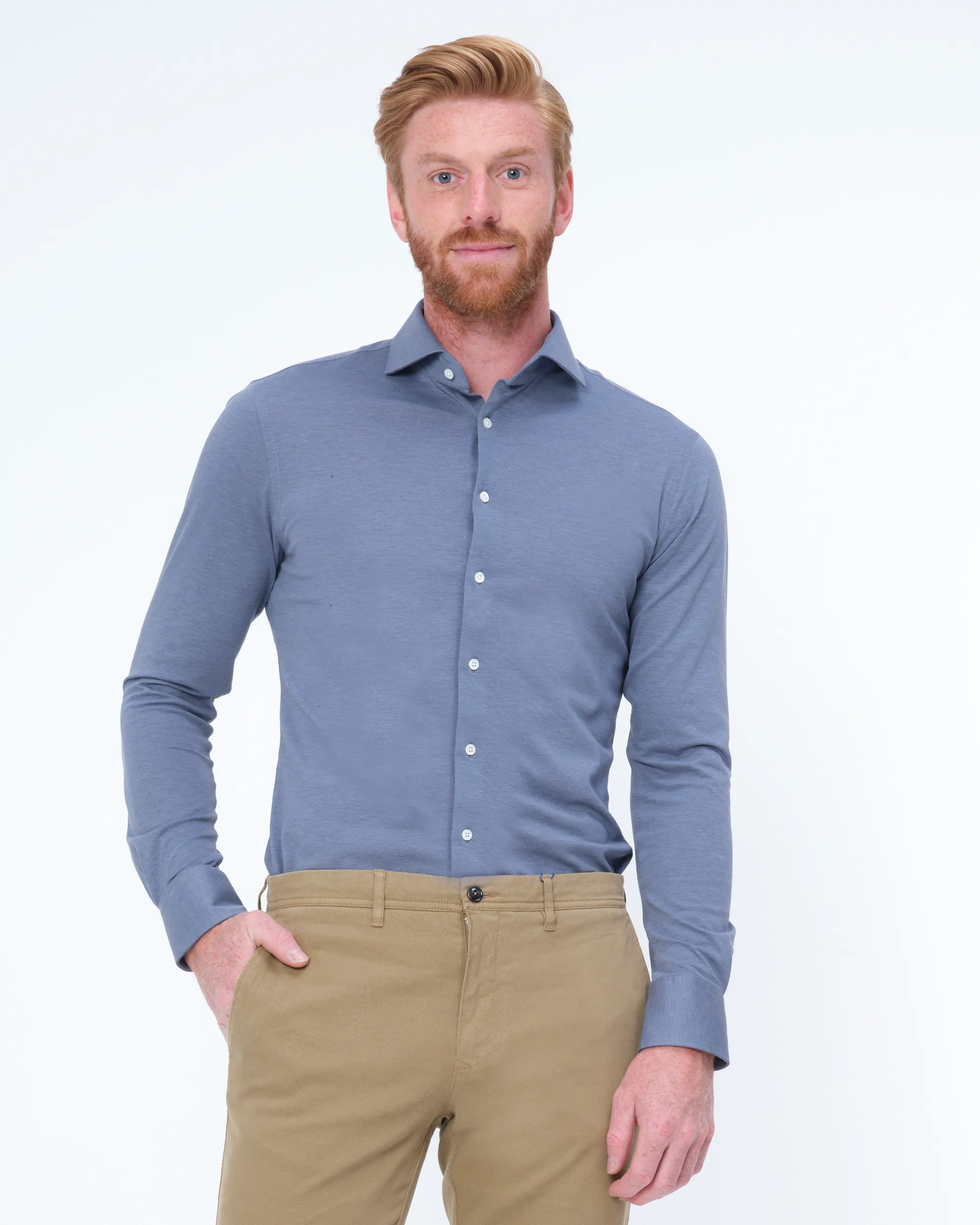 Dutch Dandies Knitted Slim Fit Overhemd LM Blue Marine 071718-002-37