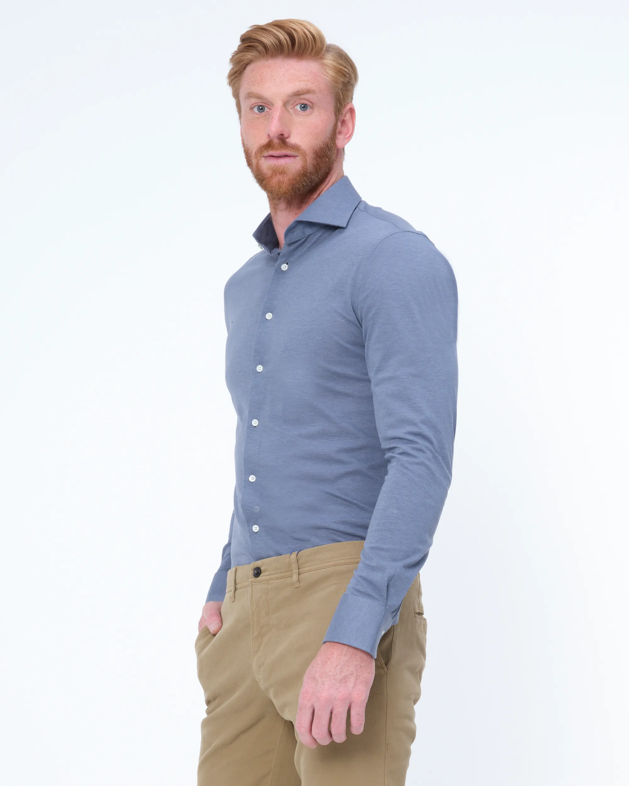 Dutch Dandies Knitted Slim Fit Overhemd LM Blue Marine 071718-002-37