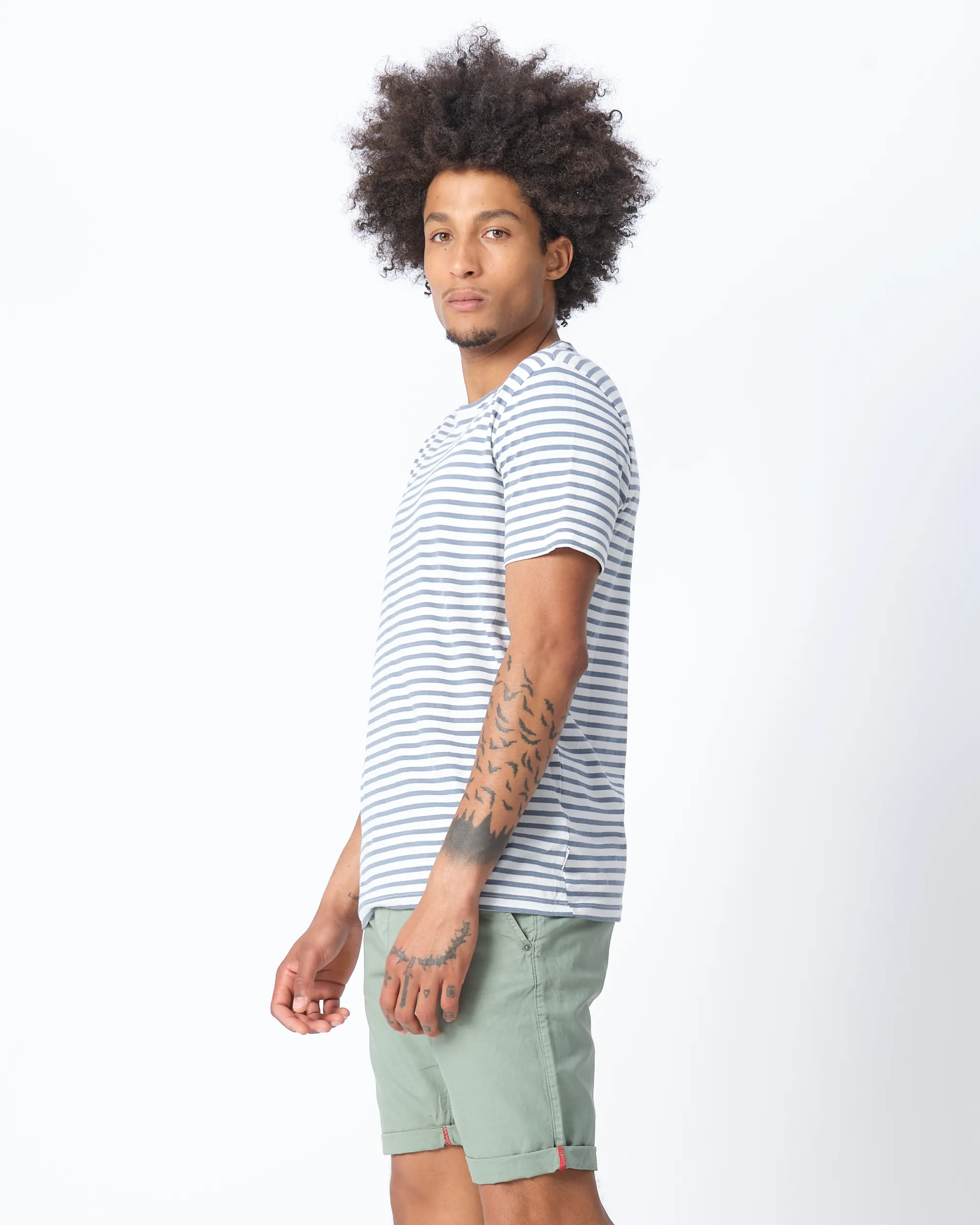 J.C. RAGS Johnny T-shirt KM Midden blauw streep 073072-002-L