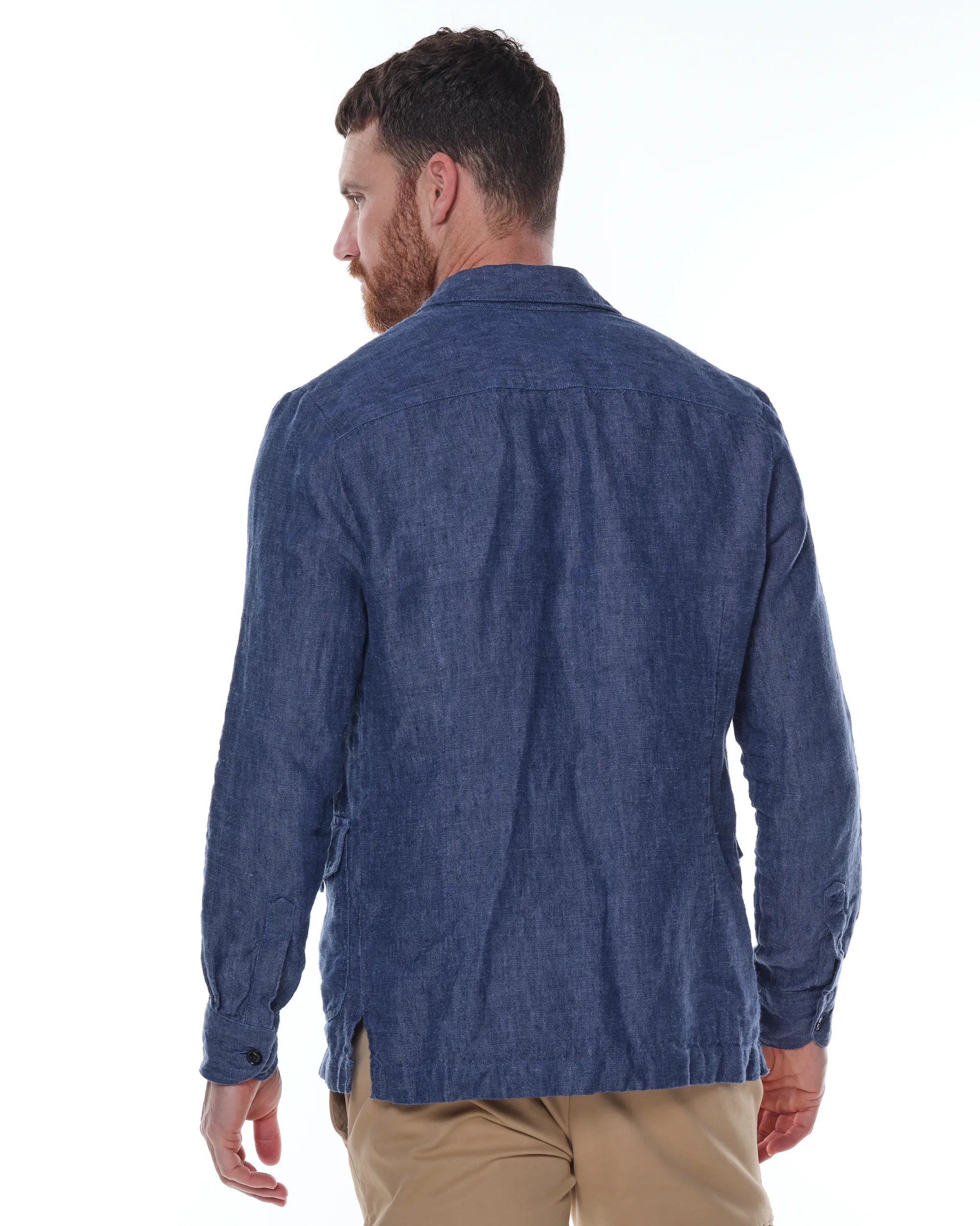 Dutch Dandies Linnen Overshirt Middenblauw uni 073902-001-L