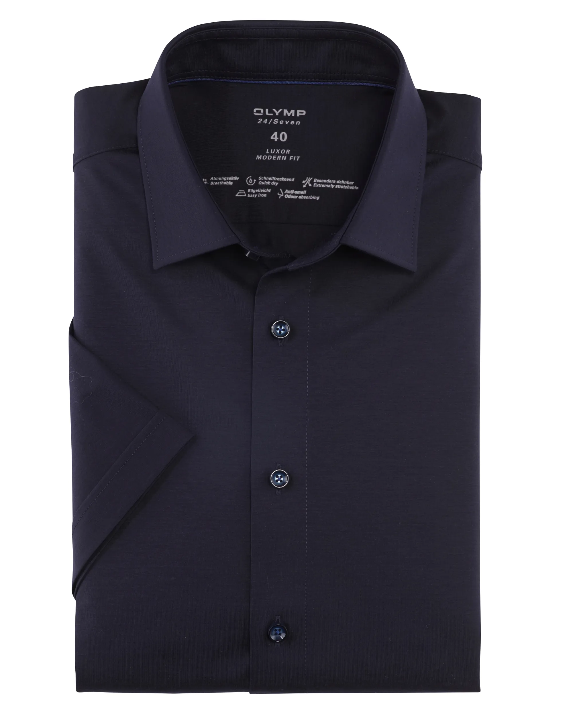 OLYMP 24/Seven Modern Fit Overhemd KM Donker blauw 074112-001-37