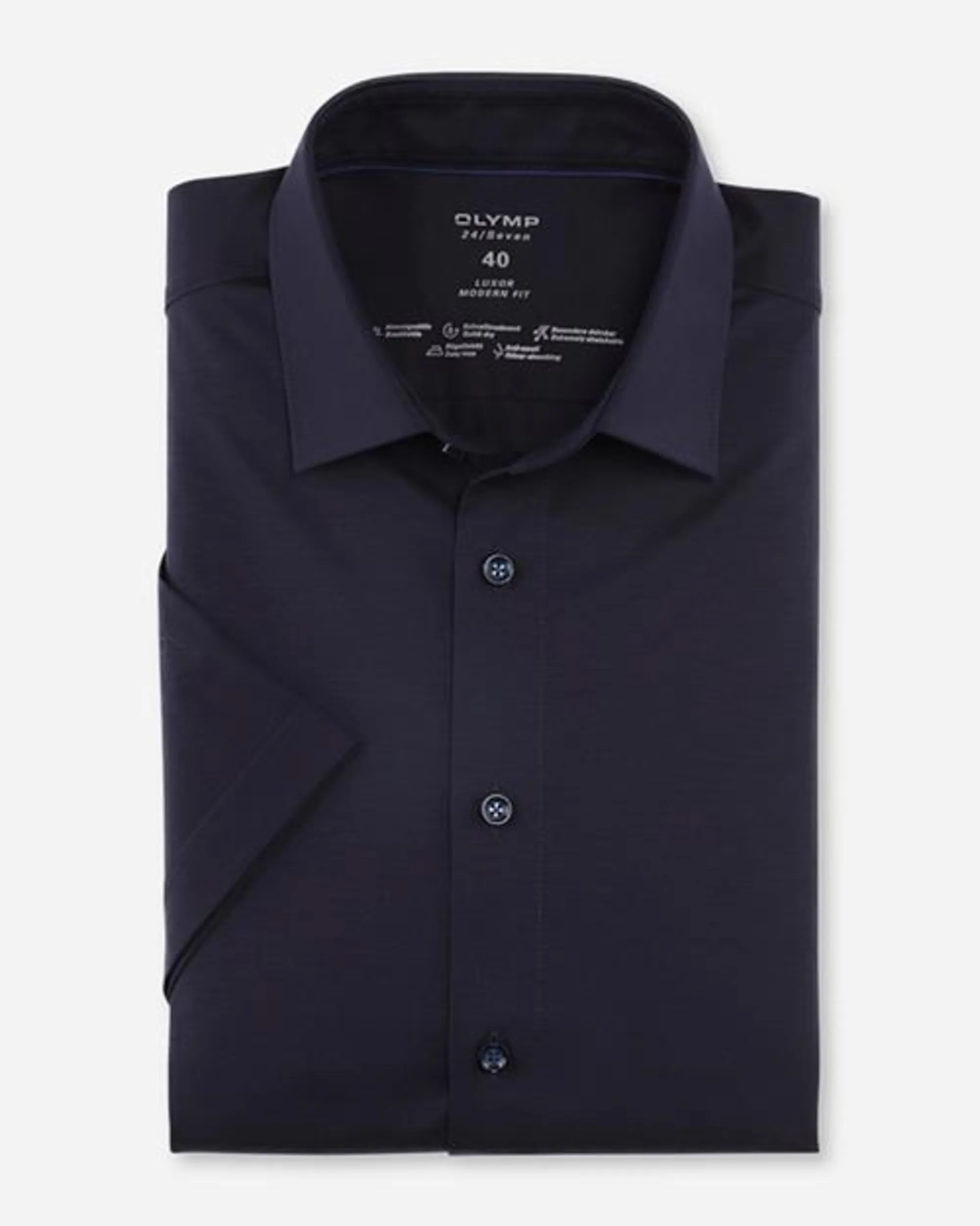 OLYMP 24/Seven Modern Fit Overhemd KM Donker blauw 074112-001-37